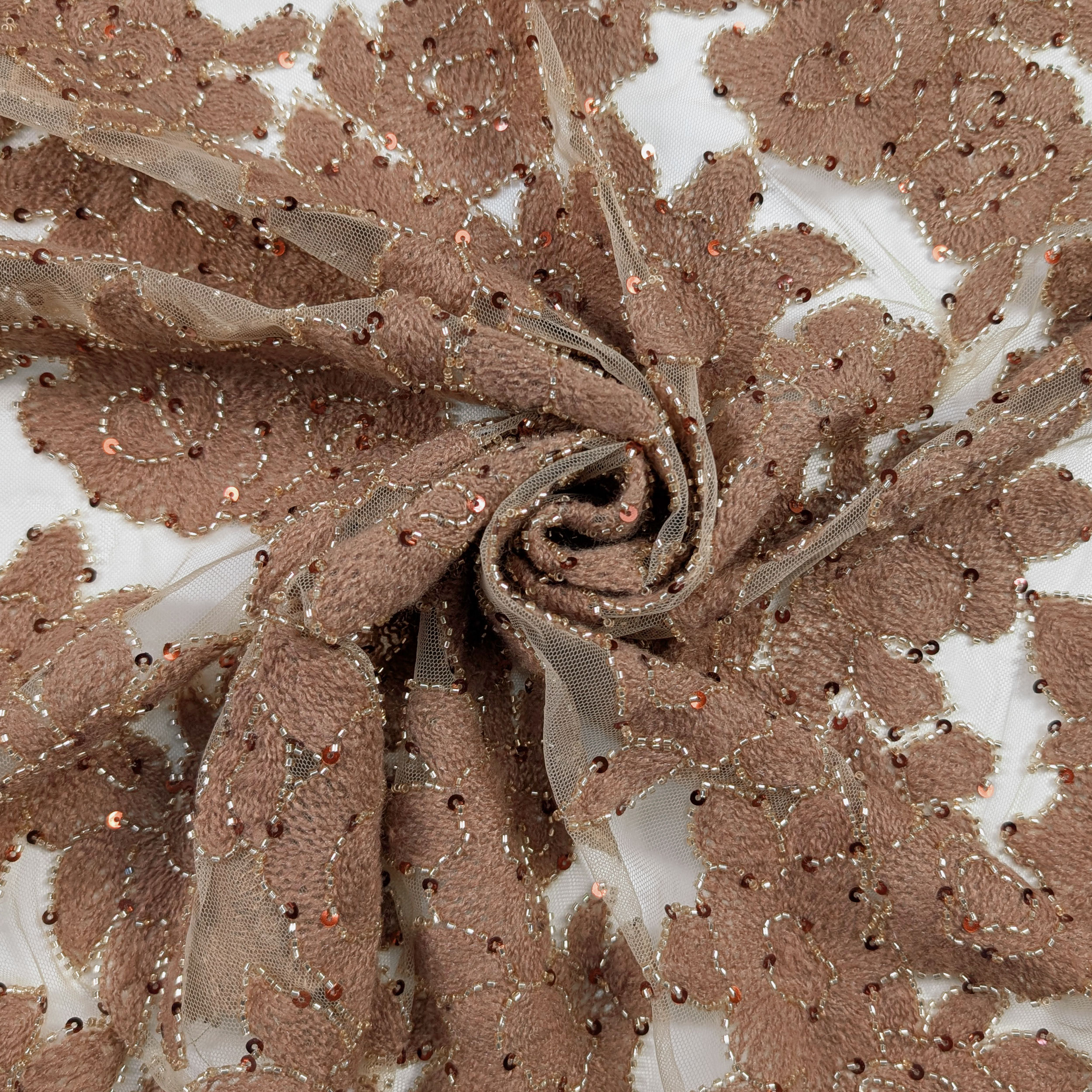 Pizzo Rose Lana Paillettes Cammello Image