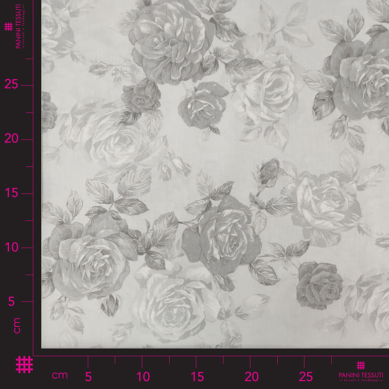 Tessuto cotone per abbigliamento rose grigie