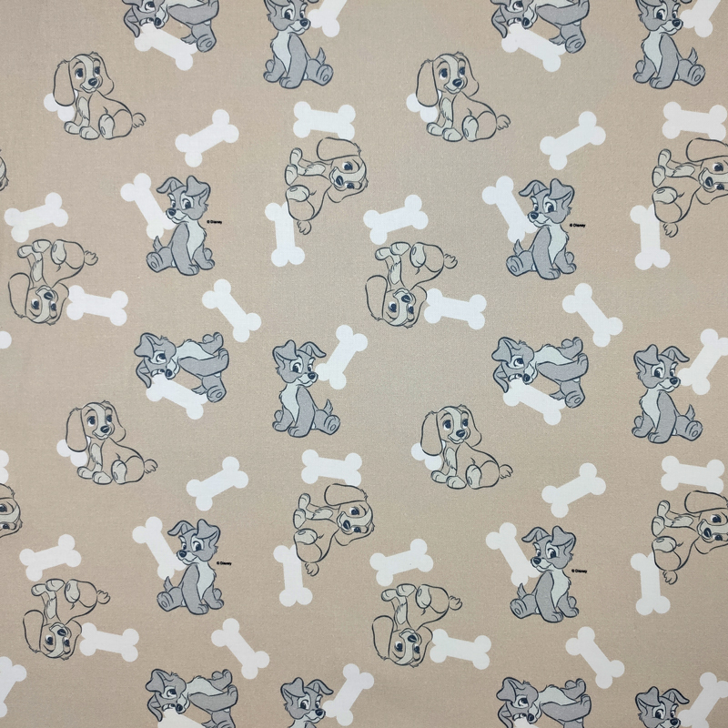  Ritaglio Tessuto Cotone Disney Lilly e il Vagabondo Cuccioli 50x140 cm