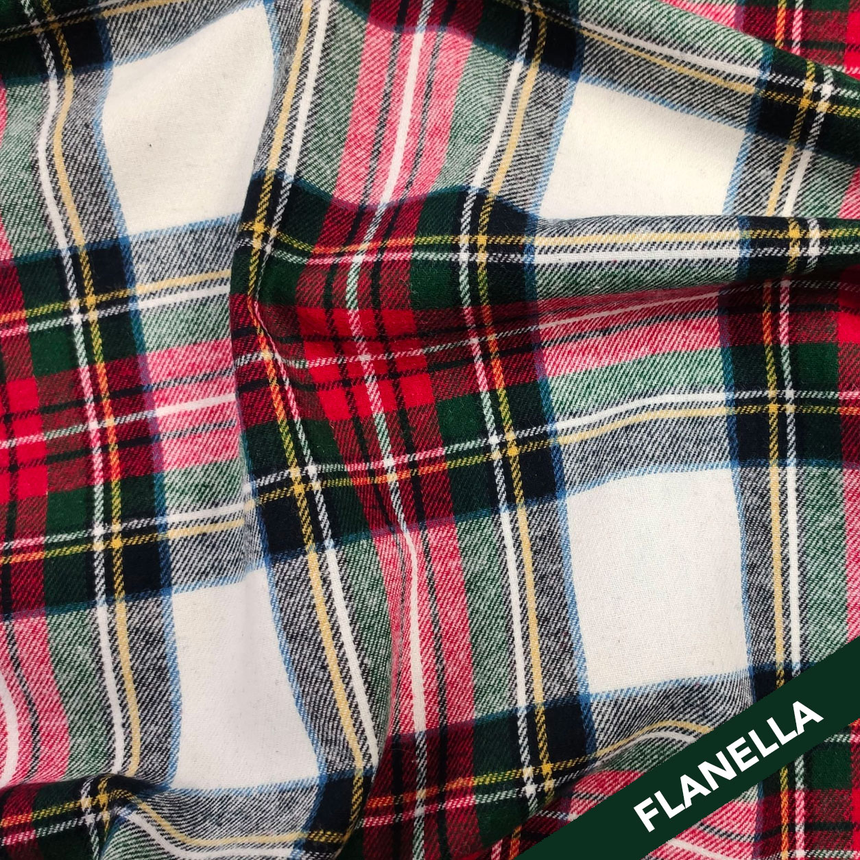 Tessuto Flanella Tartan Rosso Bianco Verde