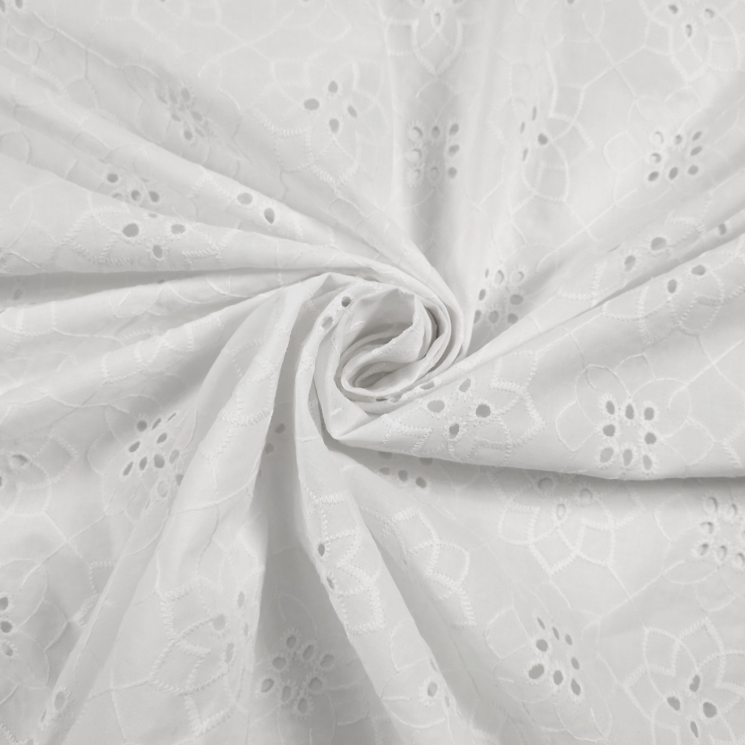 Sangallo di Cotone Bianco Fiori Geometrici Image