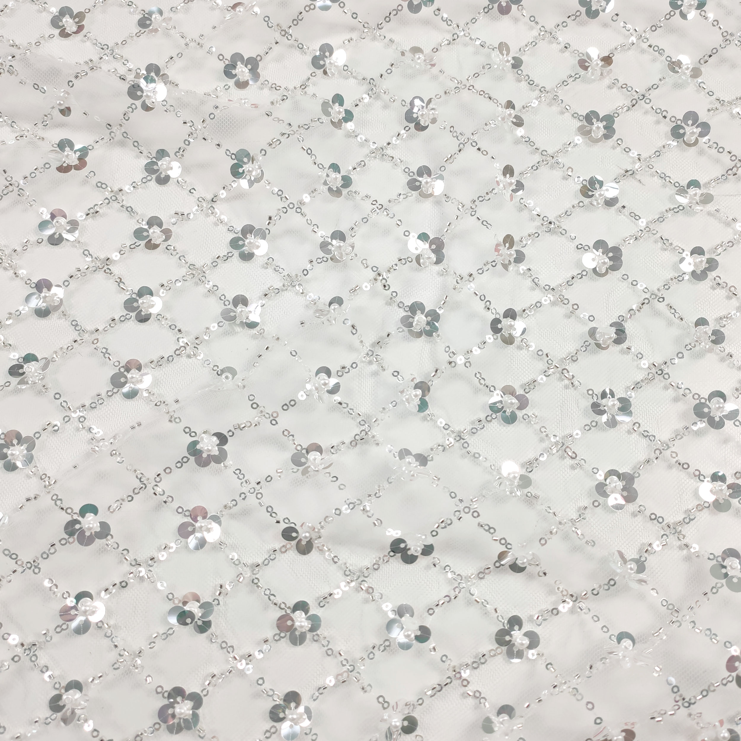 Tulle Sposa Ricamato Perline e Paillettes Bianco