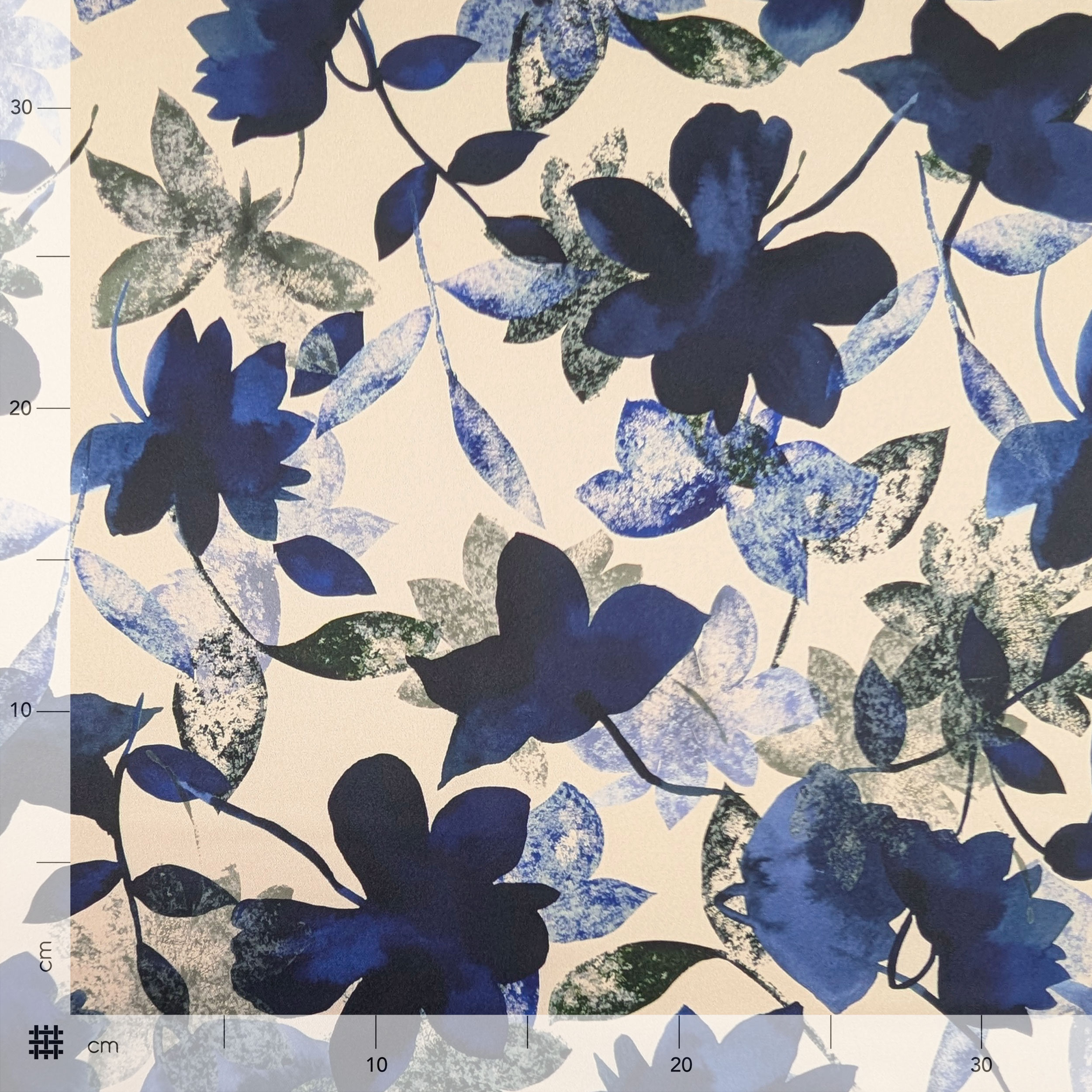 Raso Setato Alta Moda Fiori Blu Image