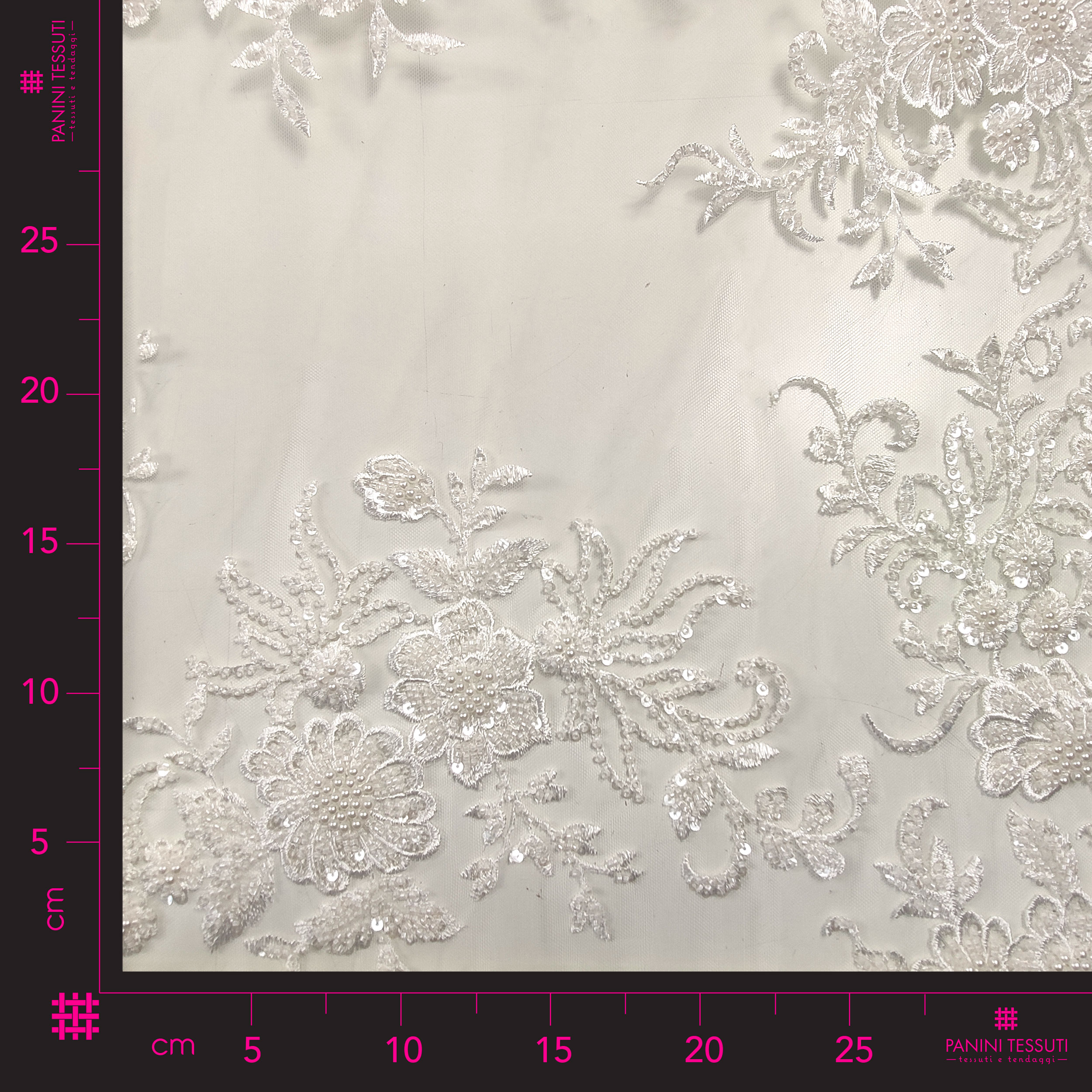 Pizzo Moda Perline Floreale Doppio Bordo Bianco Image