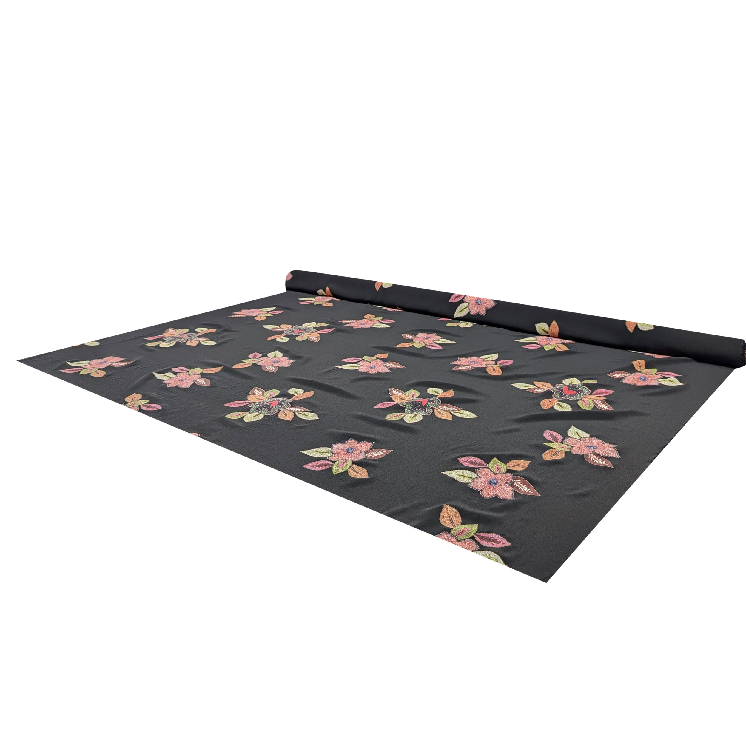 Crepe Seta Alta Moda Nero con Fiori Image