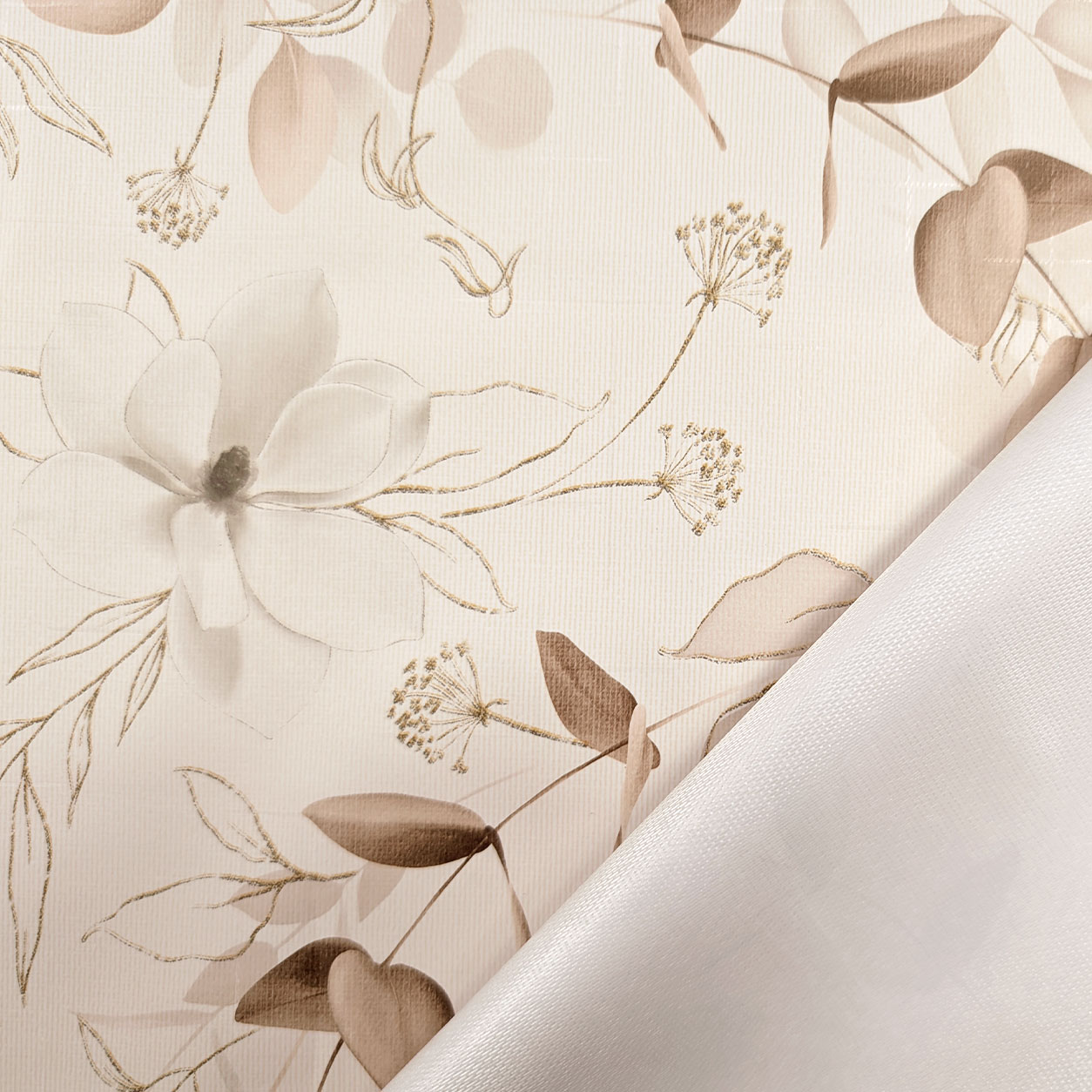 Tessuto per Tovaglia Plastificata Morbida Rami e Fiori Beige Image