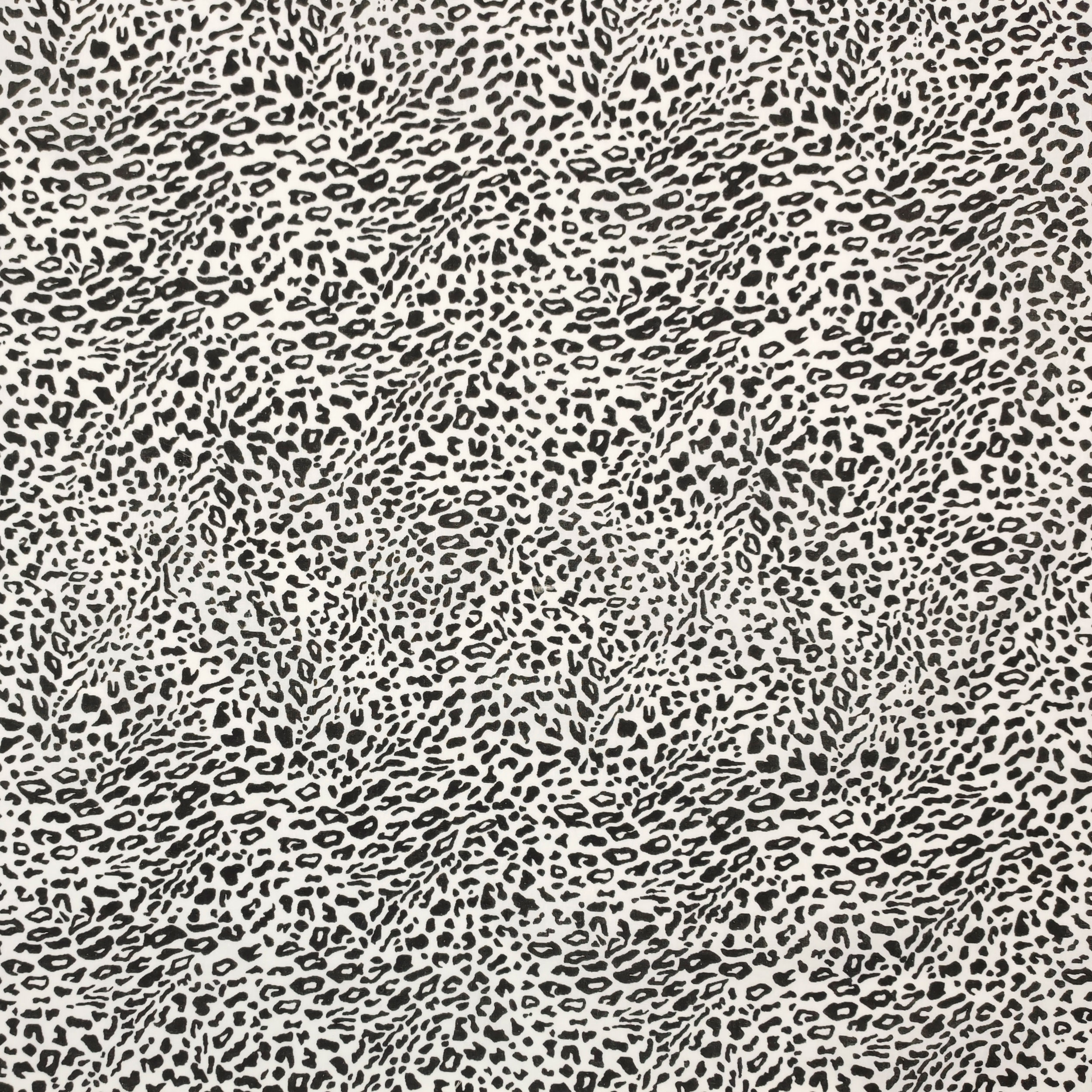 Tessuto Cotone Fantasia Leopardata Bianco e Nero
