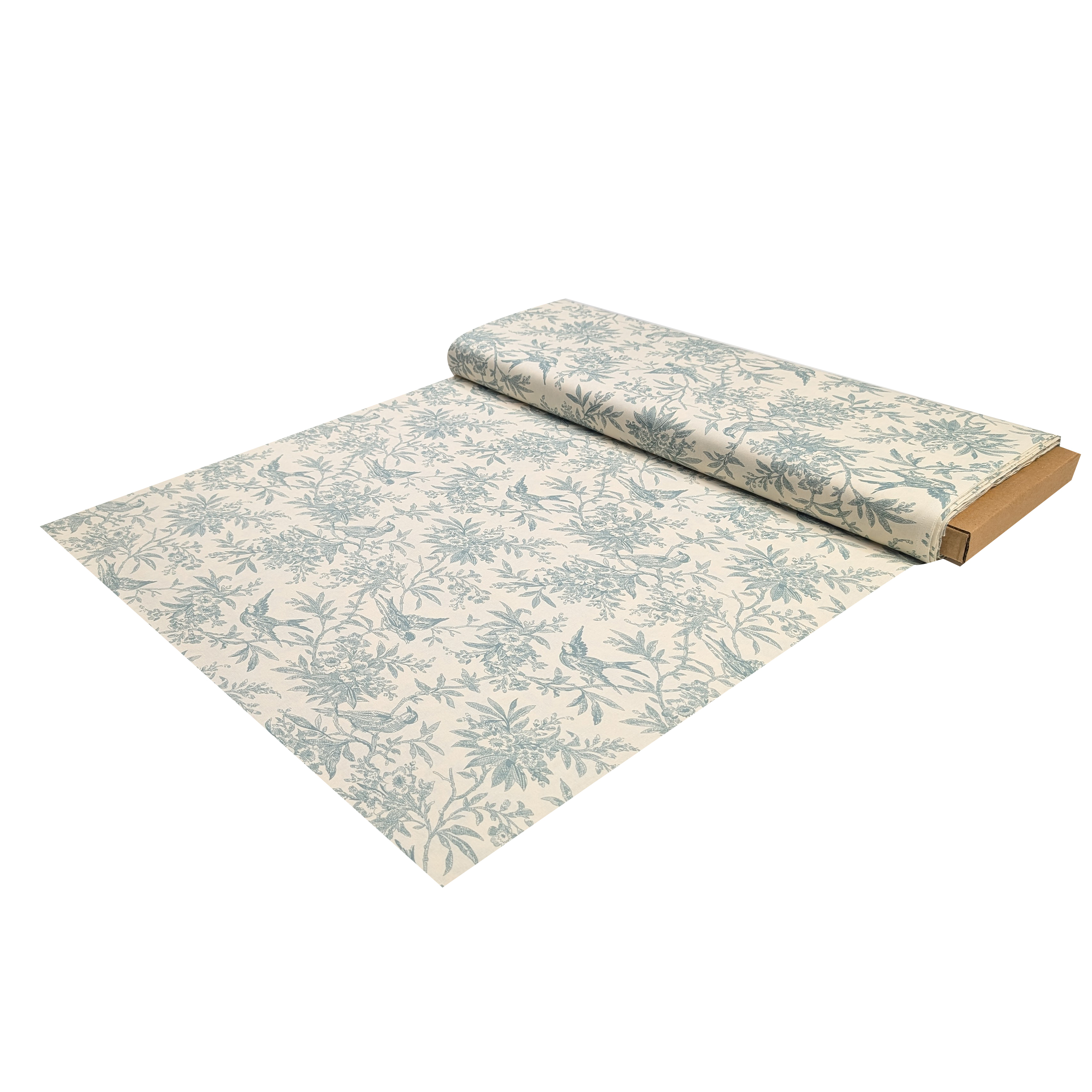 Popeline Cotone Stampa Vintage Uccellini e Rami Menta Image
