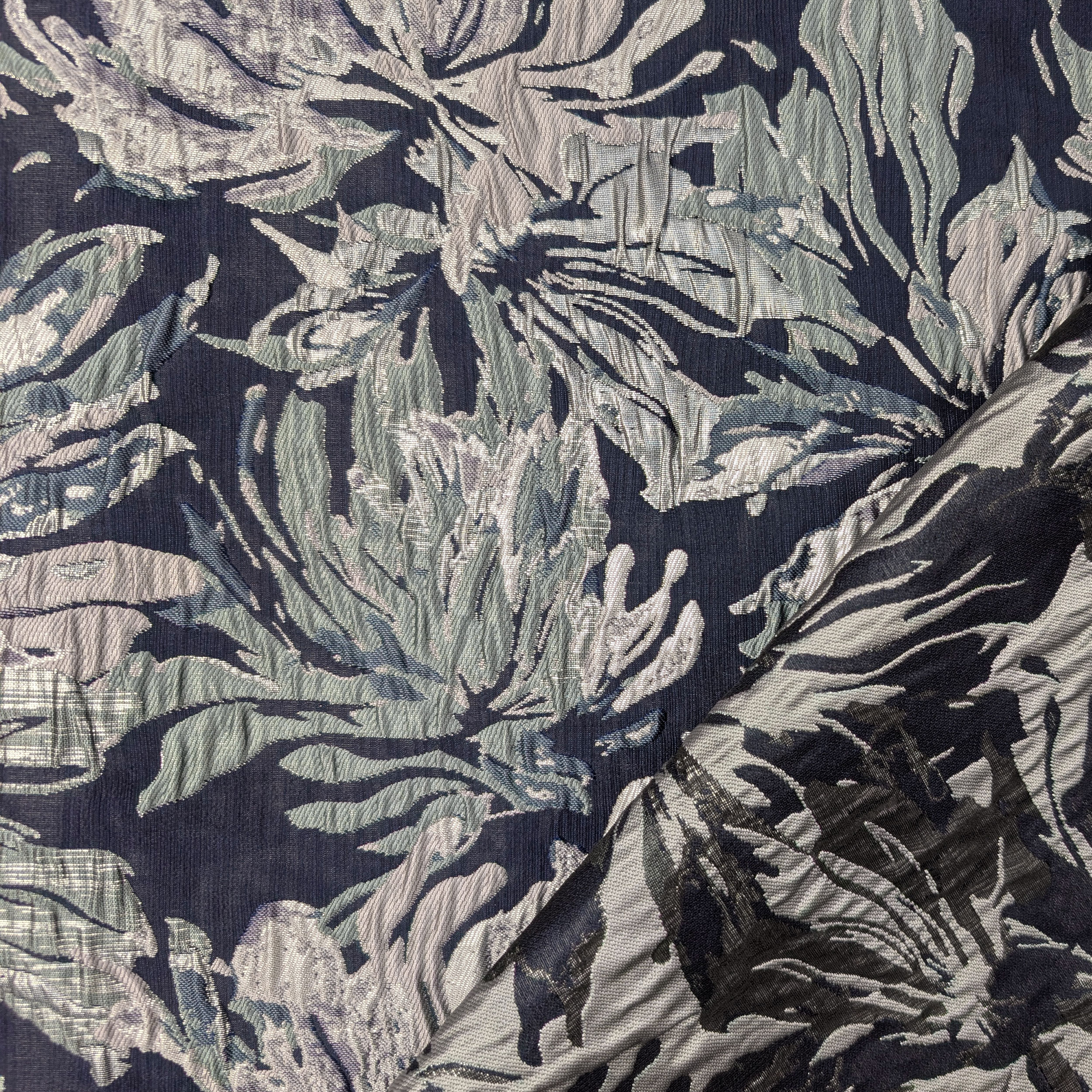 Broccato Moda Fantasia Floreale Blu Scuro Lurex Image