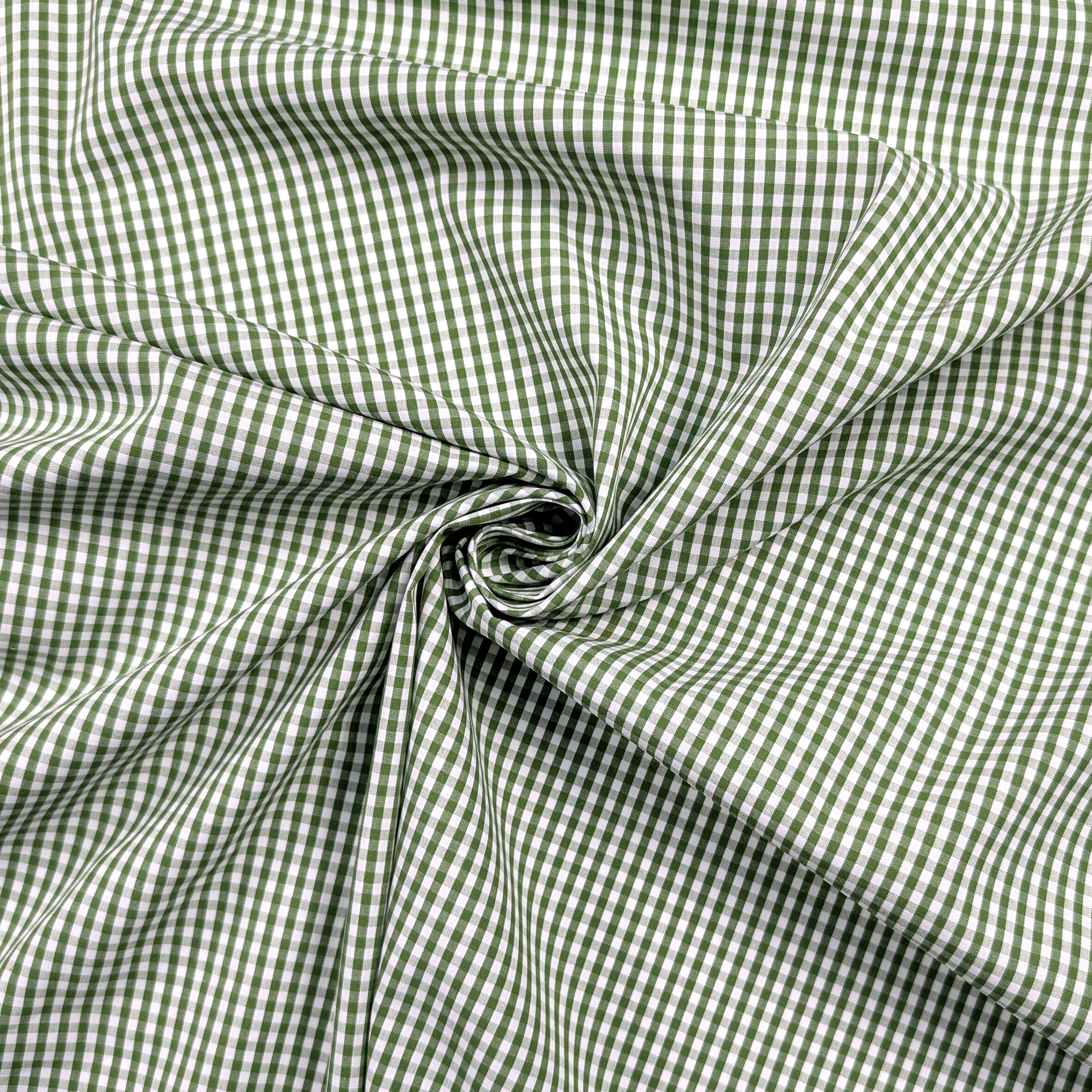 Cotone per Camiceria Quadrettini Verde Image
