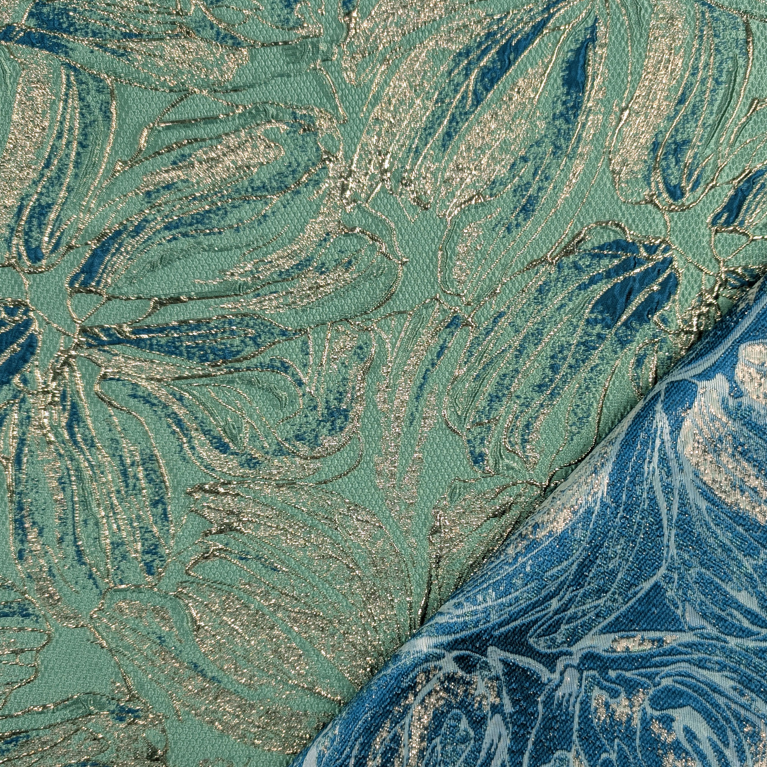 Broccato Alta Moda Floreale Verde e Oro Lurex Image
