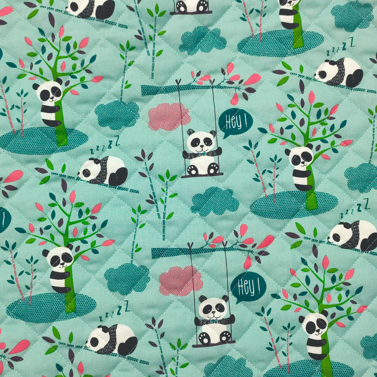 Trapunta Cotone Piccoli Panda Sfondo Verde Acqua