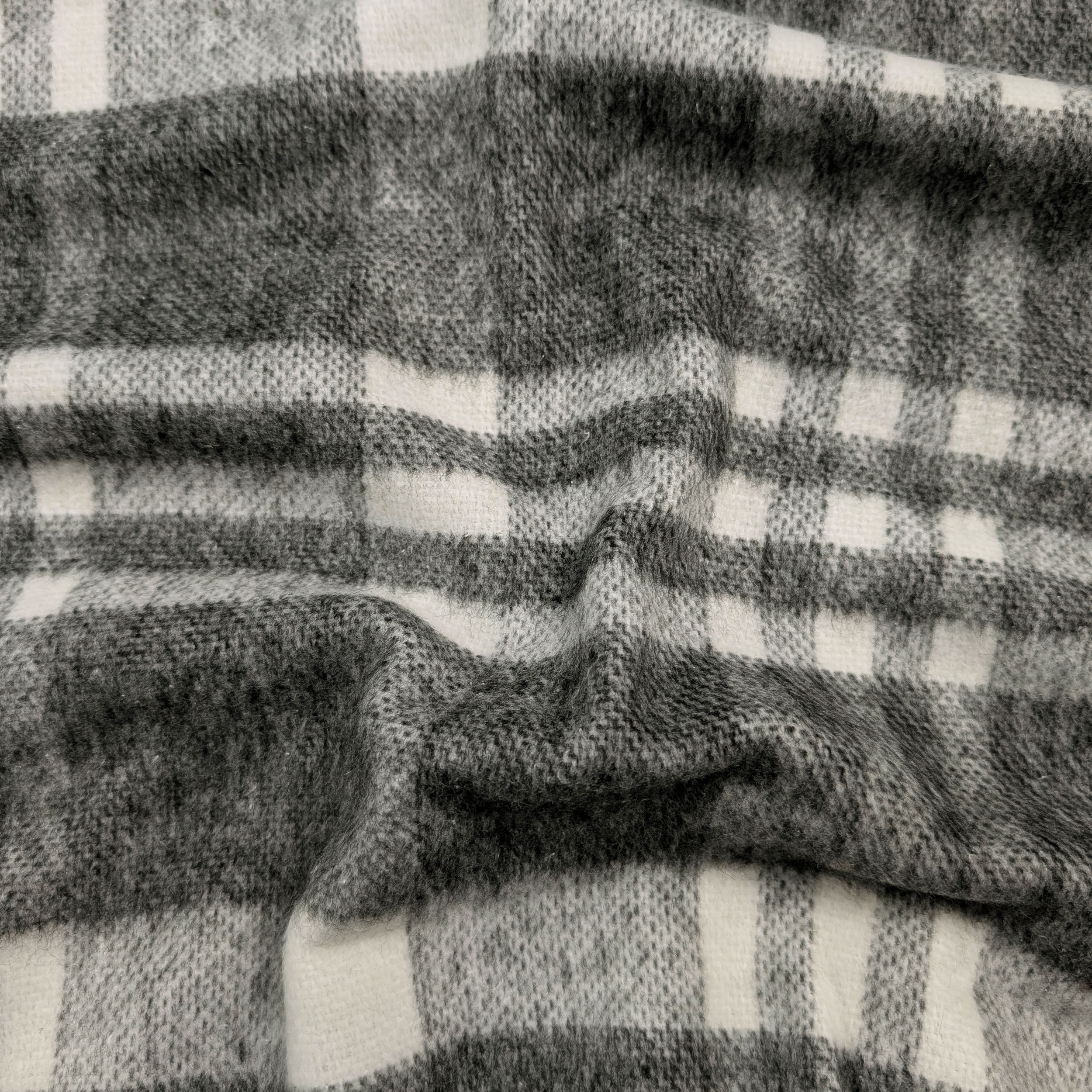 Cappotto Tartan Lana Cashmere Bianco Grigio Image