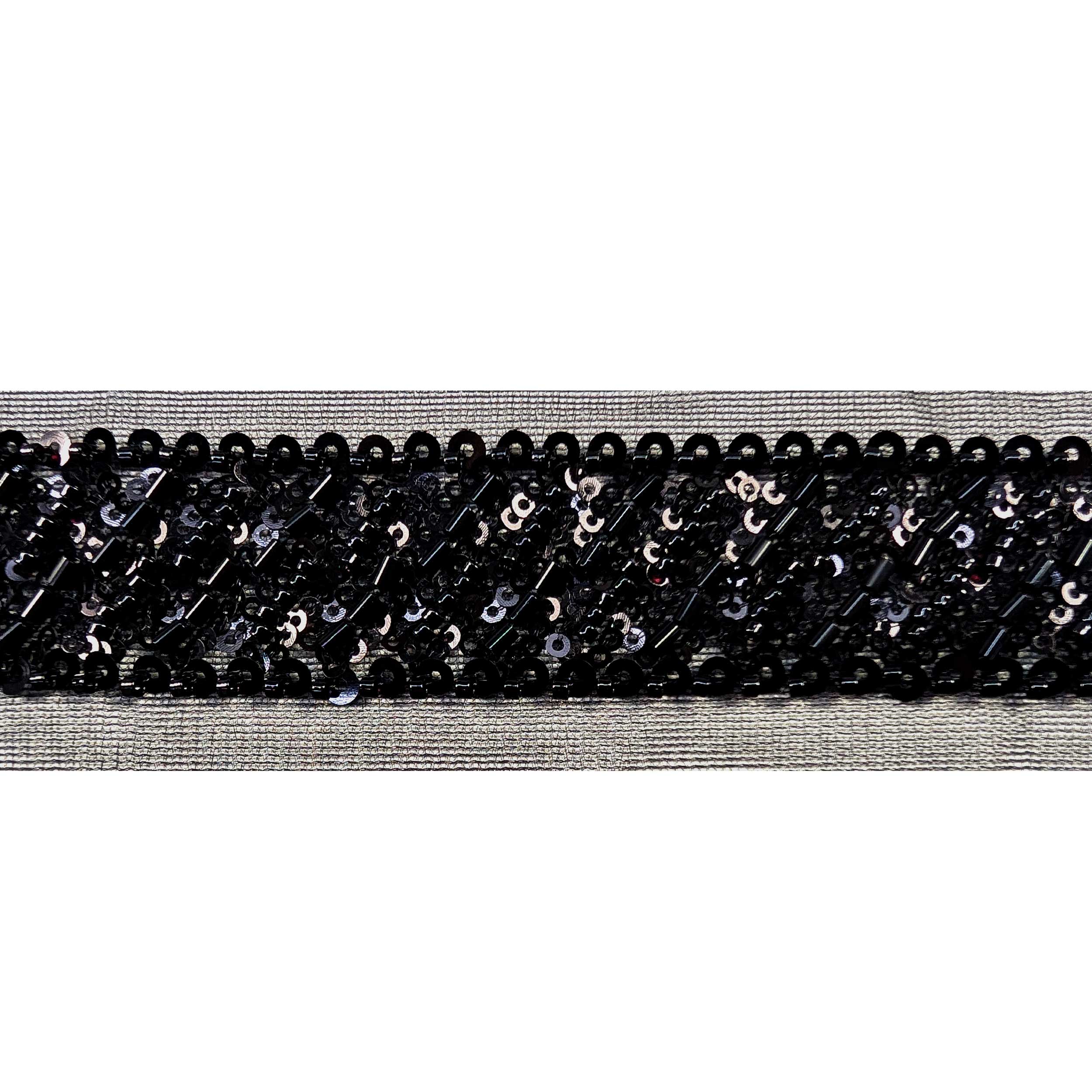 Passamaneria Paillettes su Tulle Nero Image