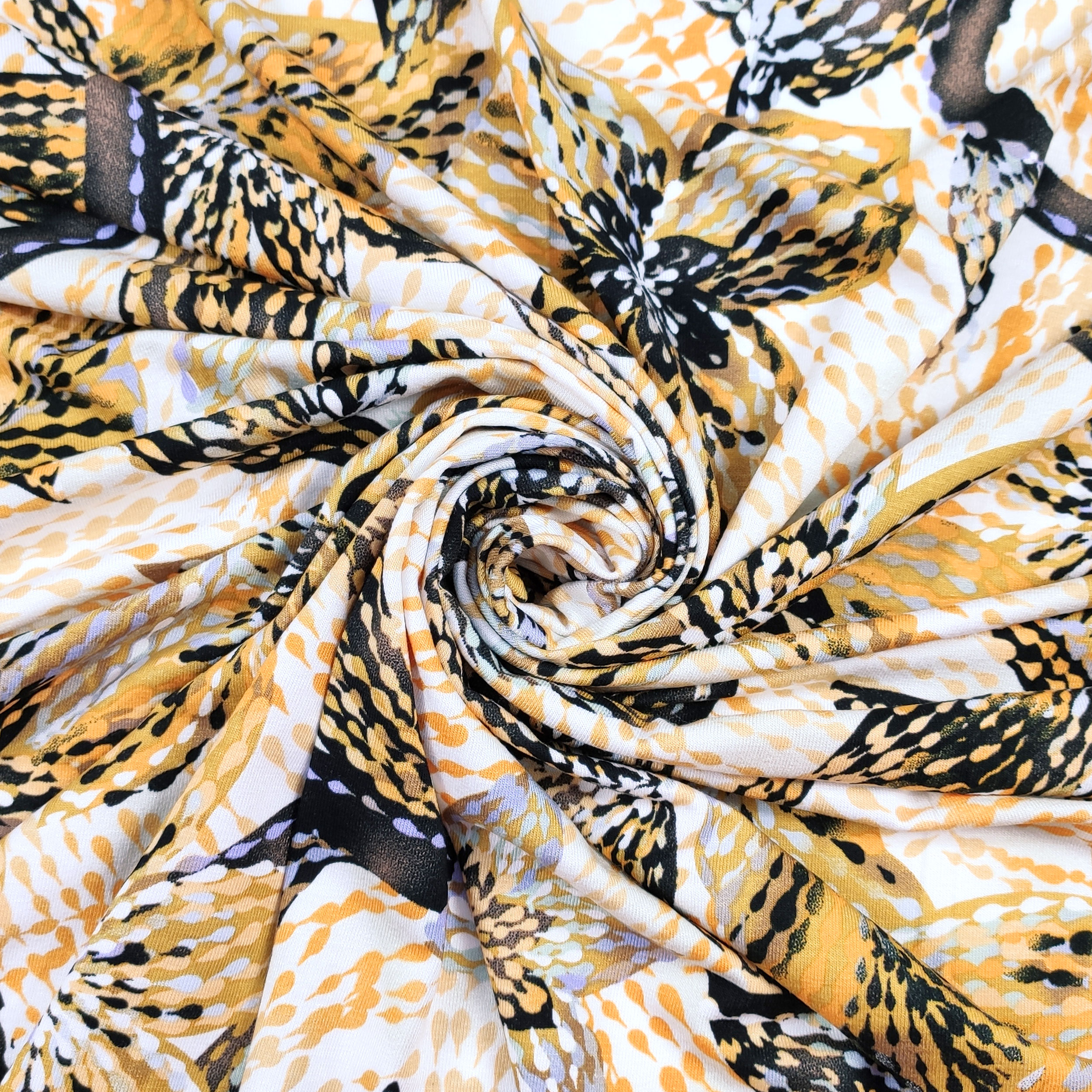 Viscosa Elasticizzata Fiori Ocra e Neri