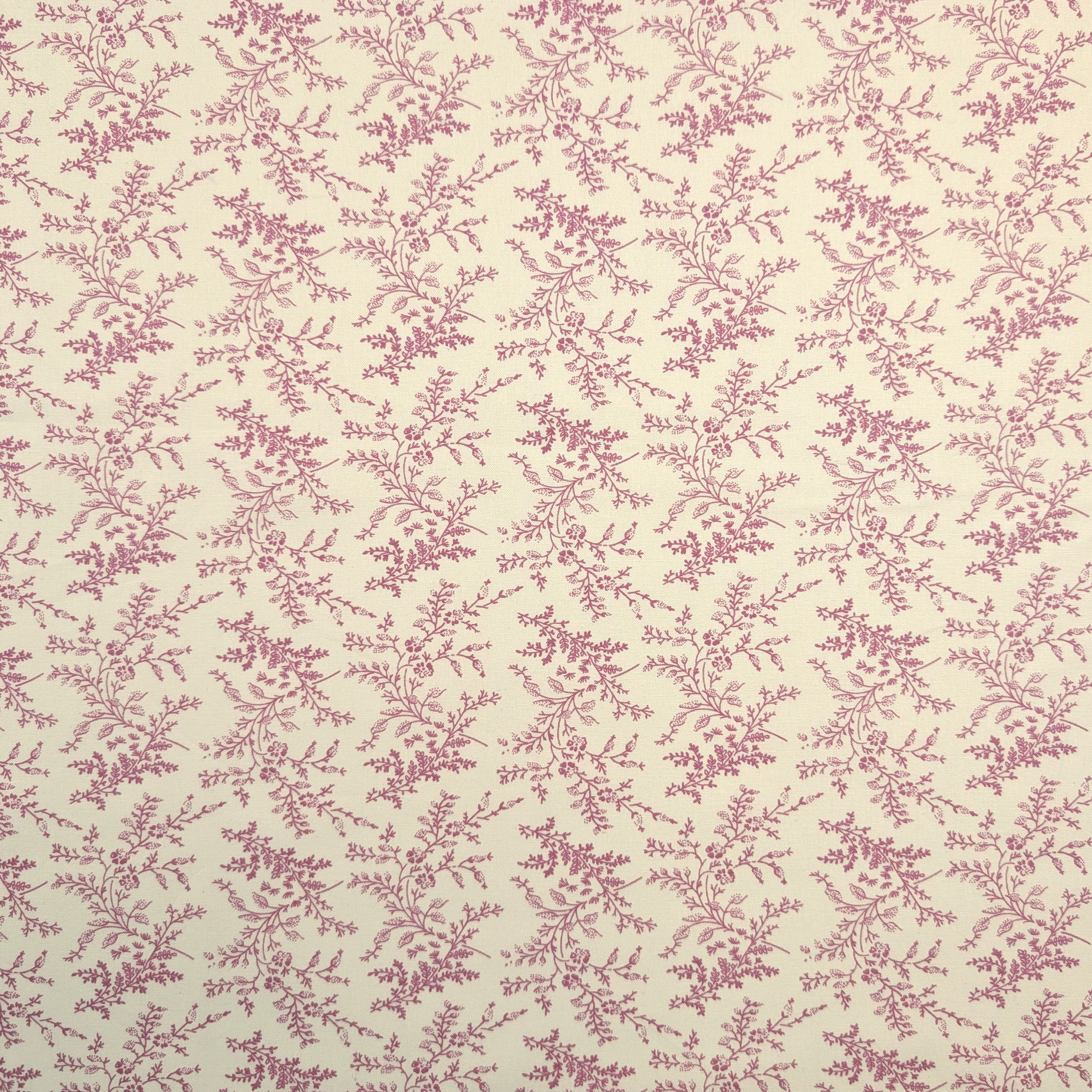 Popeline Cotone Stampa Vintage Rami e Fiori Rosa Image
