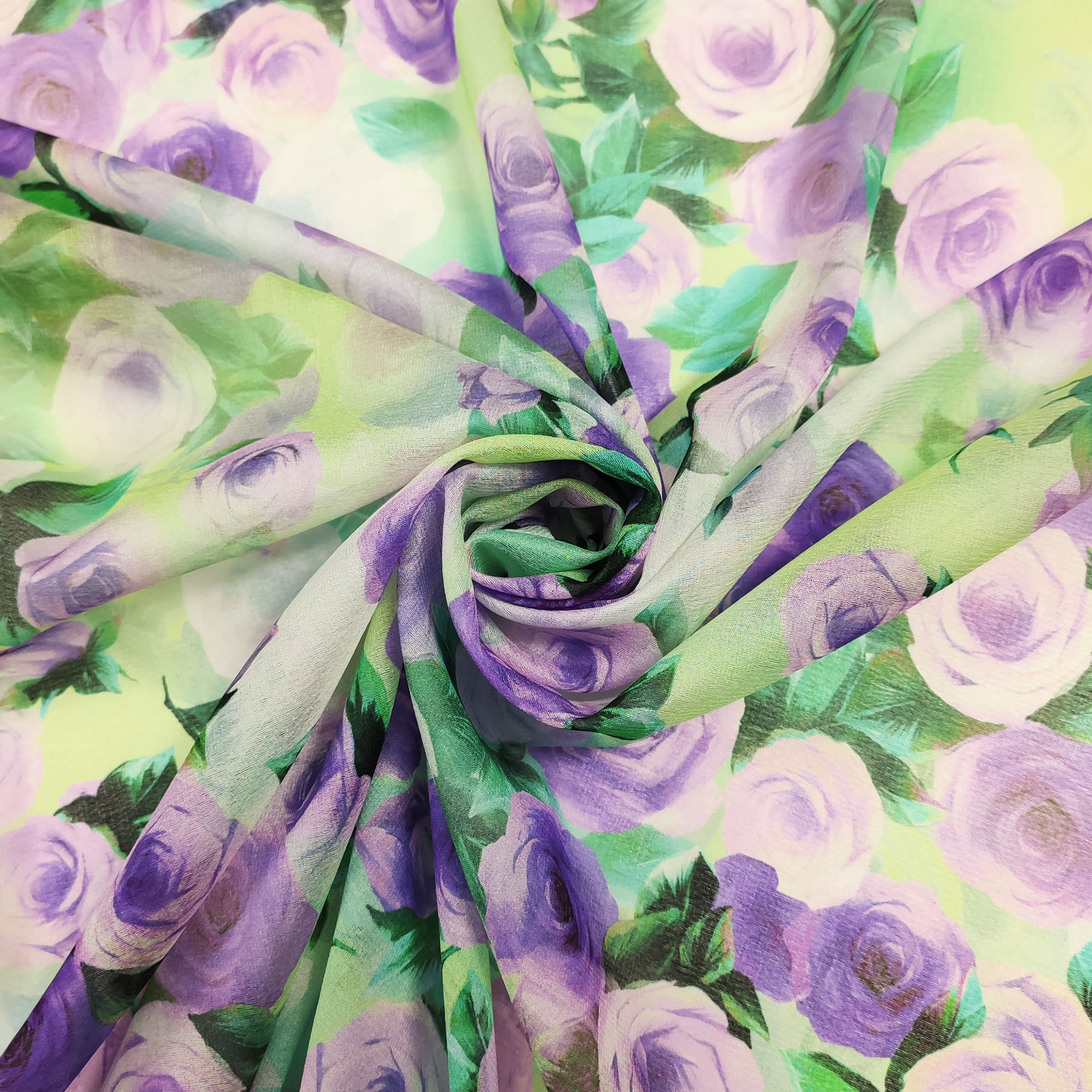 Chiffon in Seta Elasticizzata Roselline Lilla Image