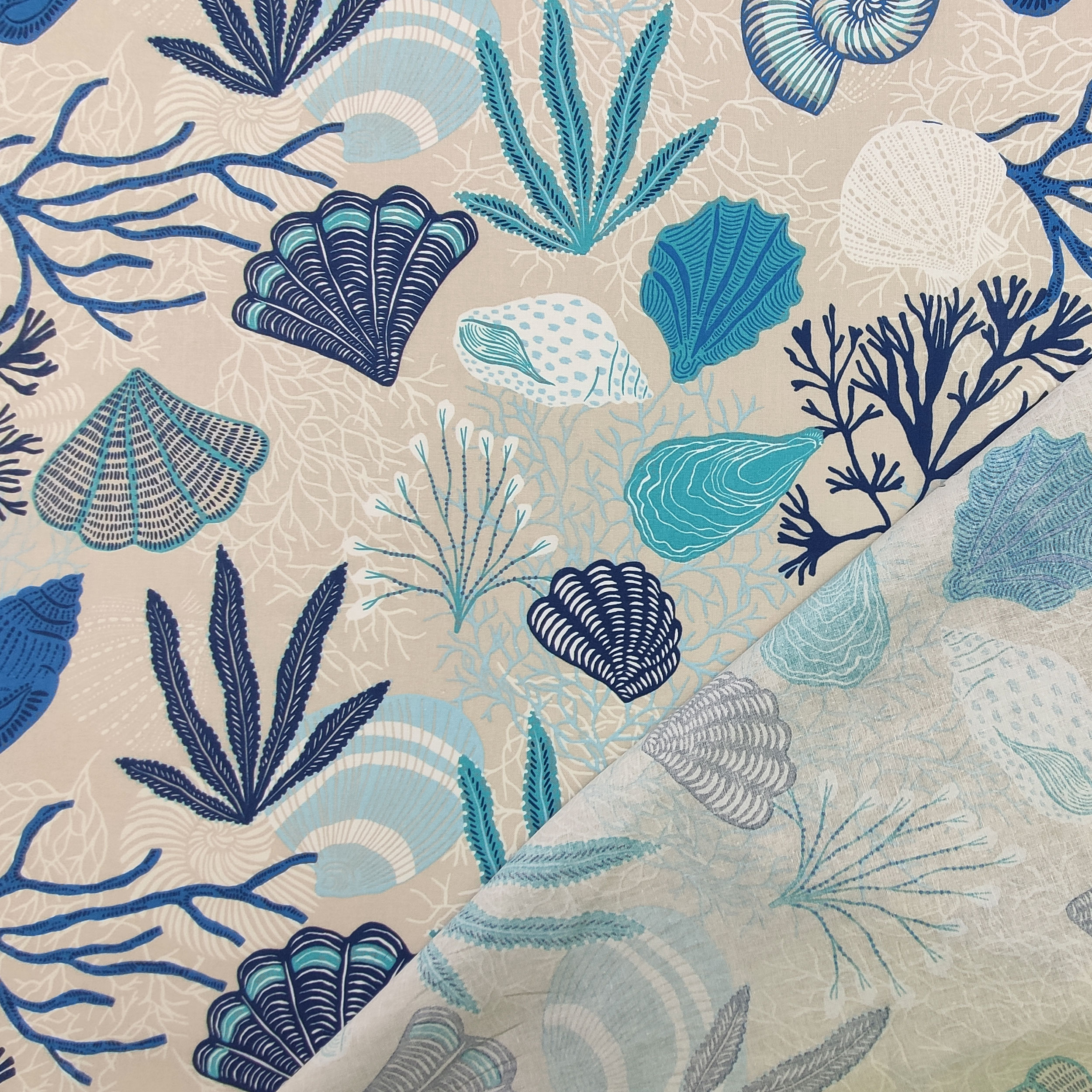Cotone Coralli e Conchiglie Blu
