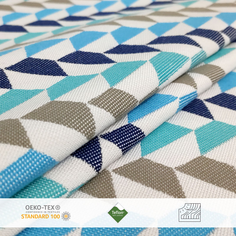 Tessuto da Esterno Fantasia Geometrica Azzurro H 160 cm