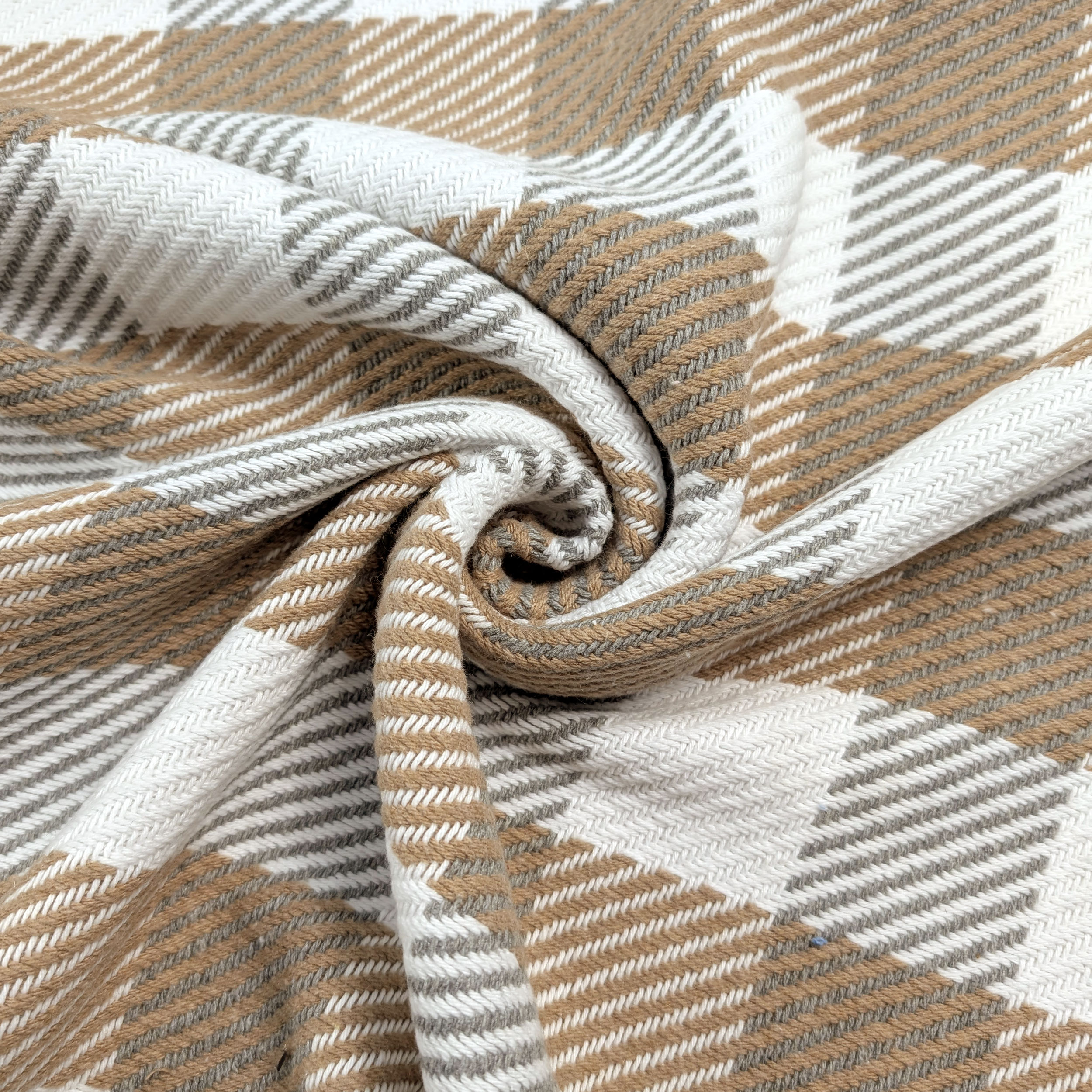 Cappotto Cotone Quadri Beige e Grigio Image
