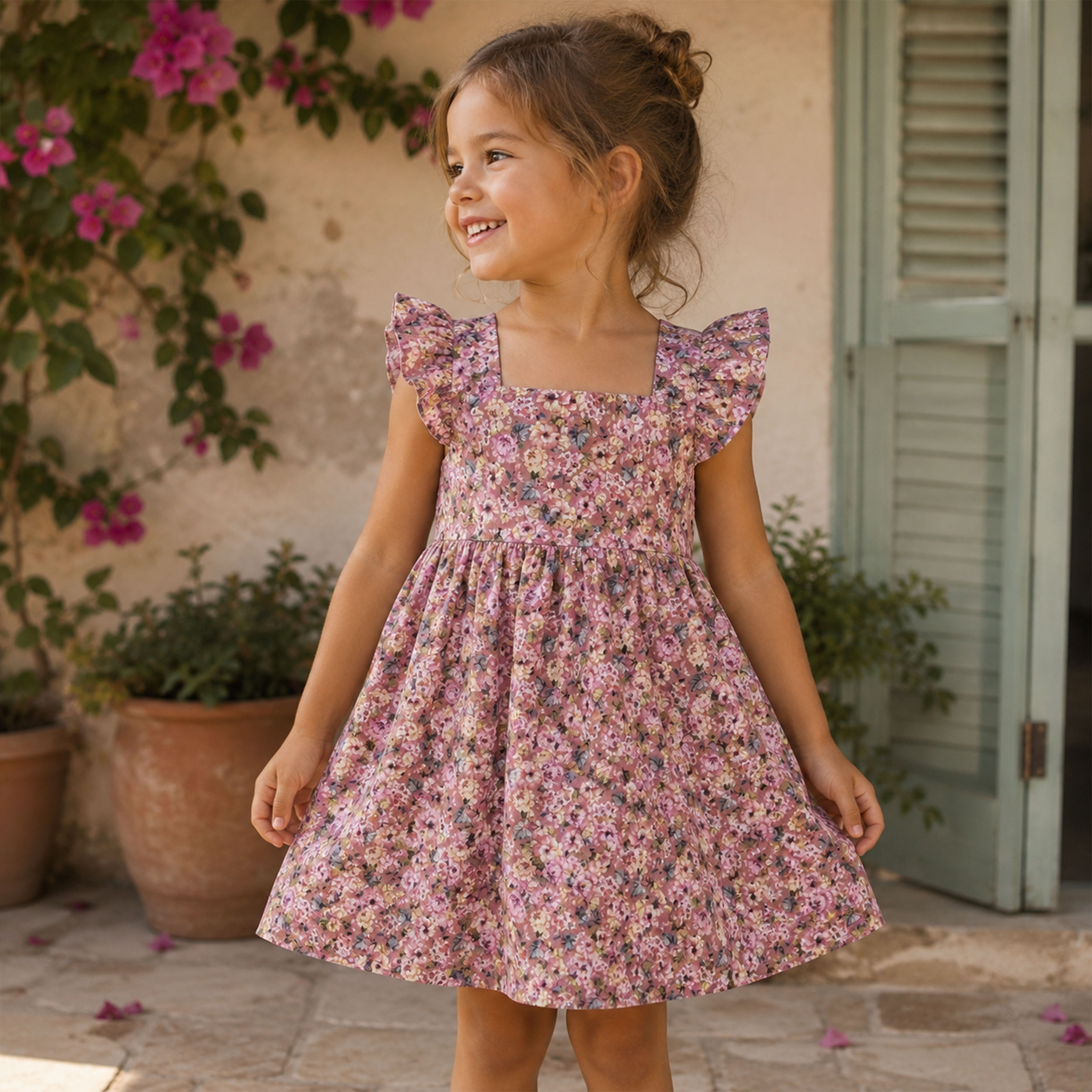 Popeline Cotone Bouquet Romantico Rosa Image