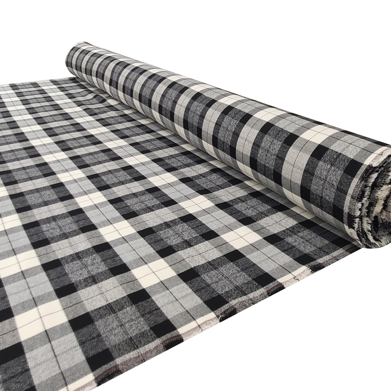 Tessuto Scozzese Quadri Panna e Grigio Melange