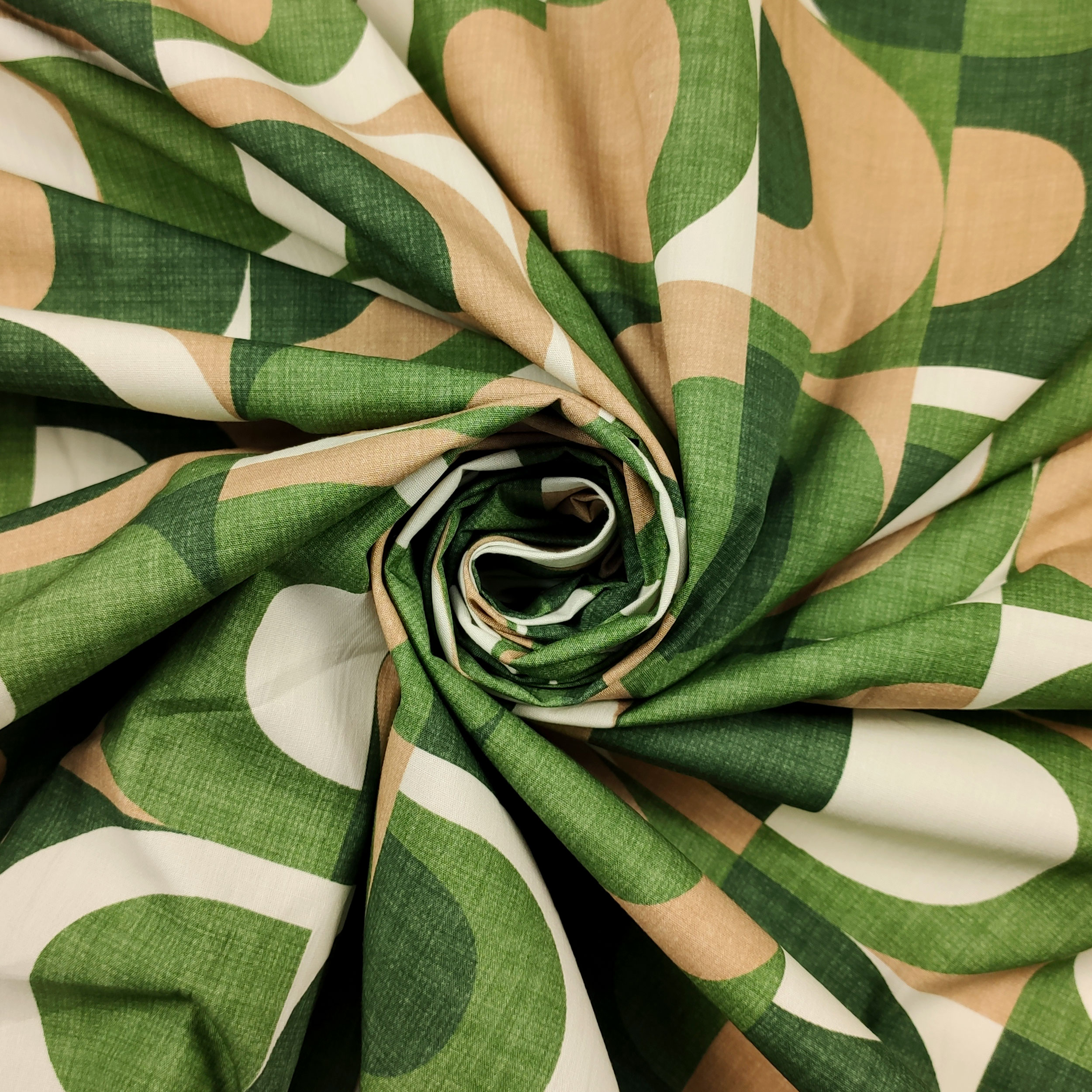 Tessuto in Cotone Geometrie Ovali Toni Verde Image