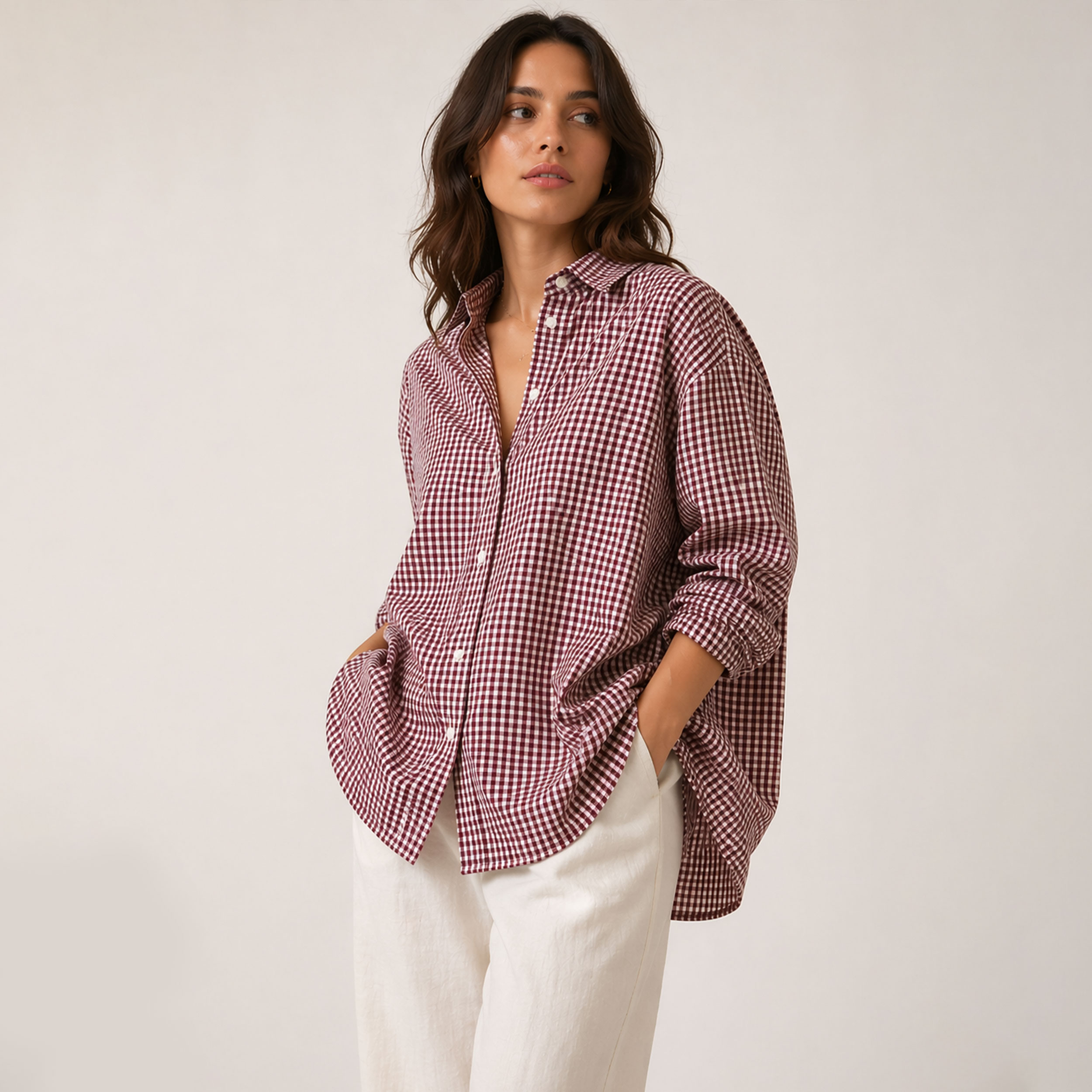 Cotone per Camiceria Quadrettino Bordeaux Image