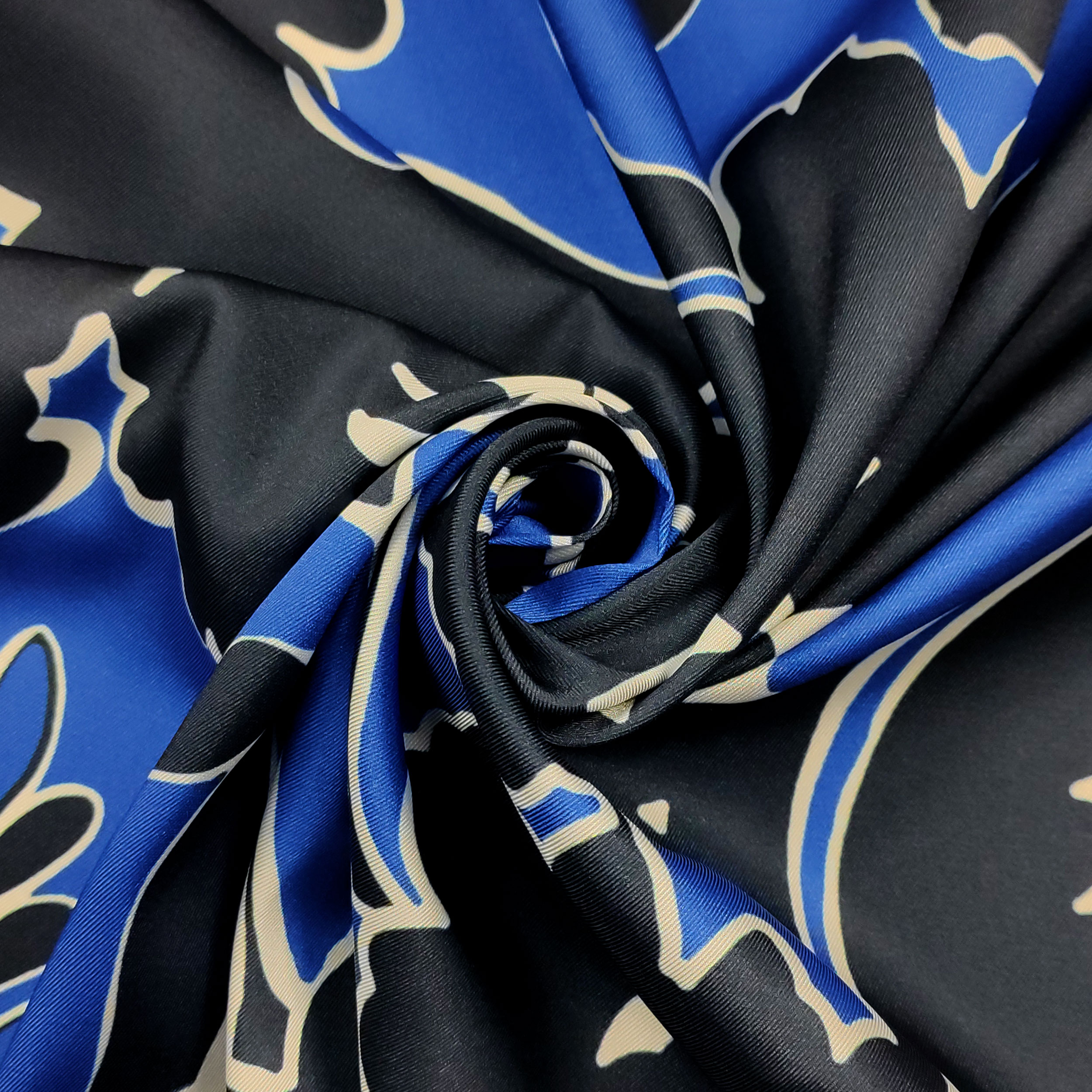 tessuto in seta blu fiori grandi