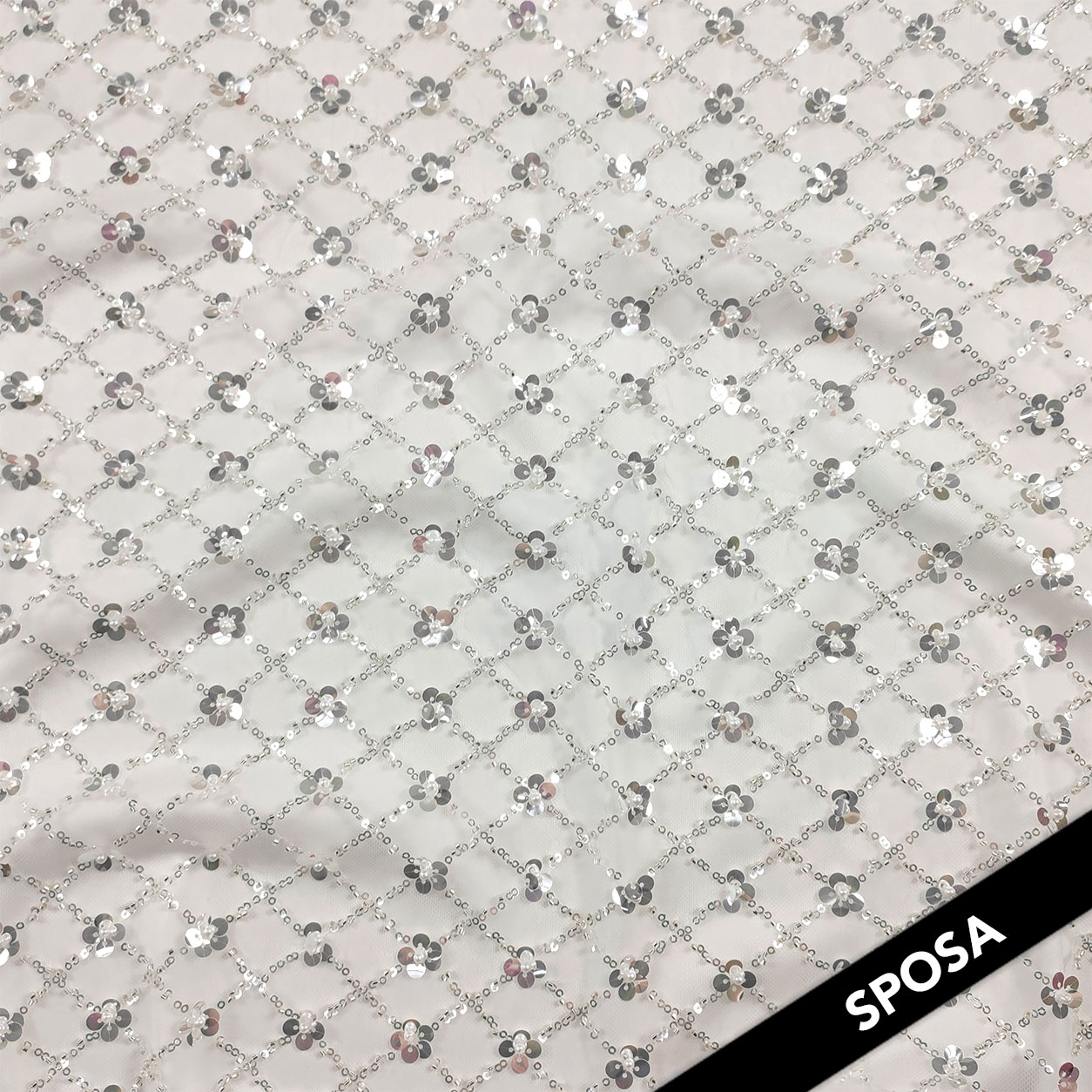 Tulle Sposa Ricamato Perline e Paillettes Bianco
