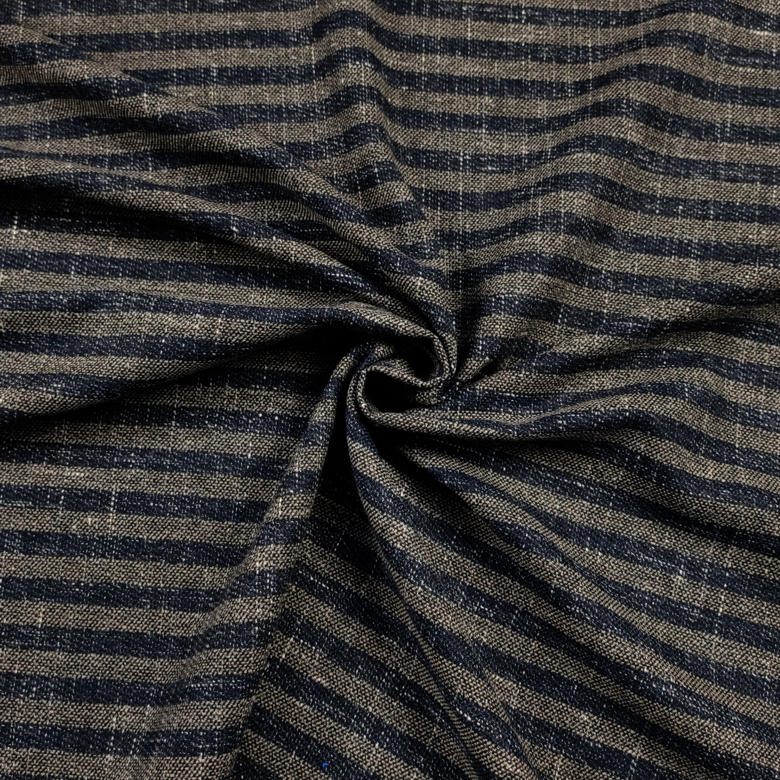 Tessuto Cotone Lino Riga Blu