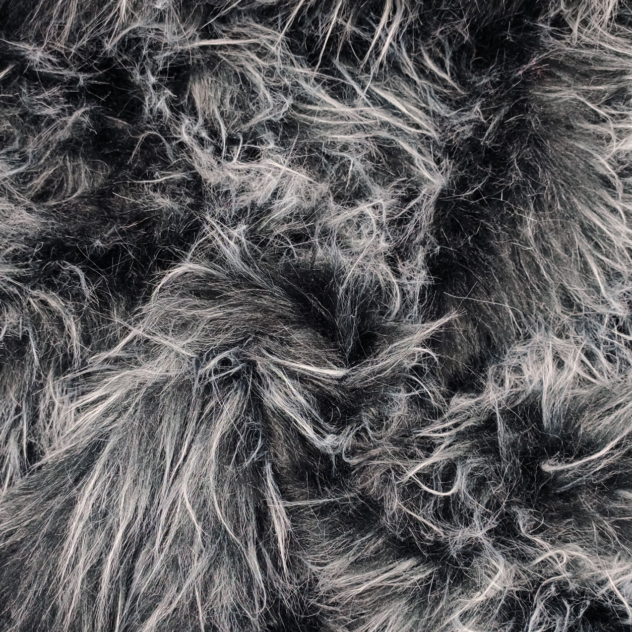 Tessuto pelliccia sintetica pelo nero bianco grigio