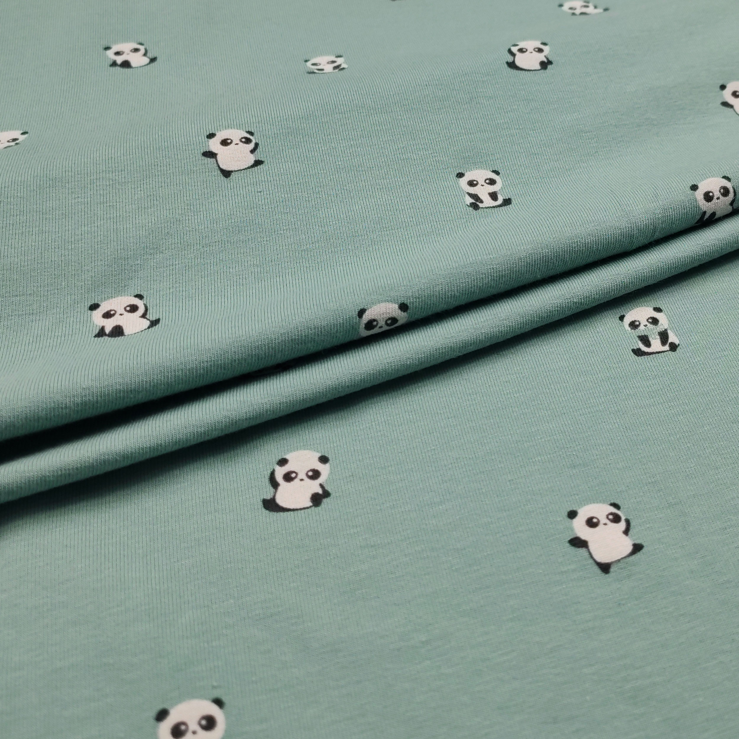 Maglina Cotone Mini Panda Sfondo Verde Acqua Scuro