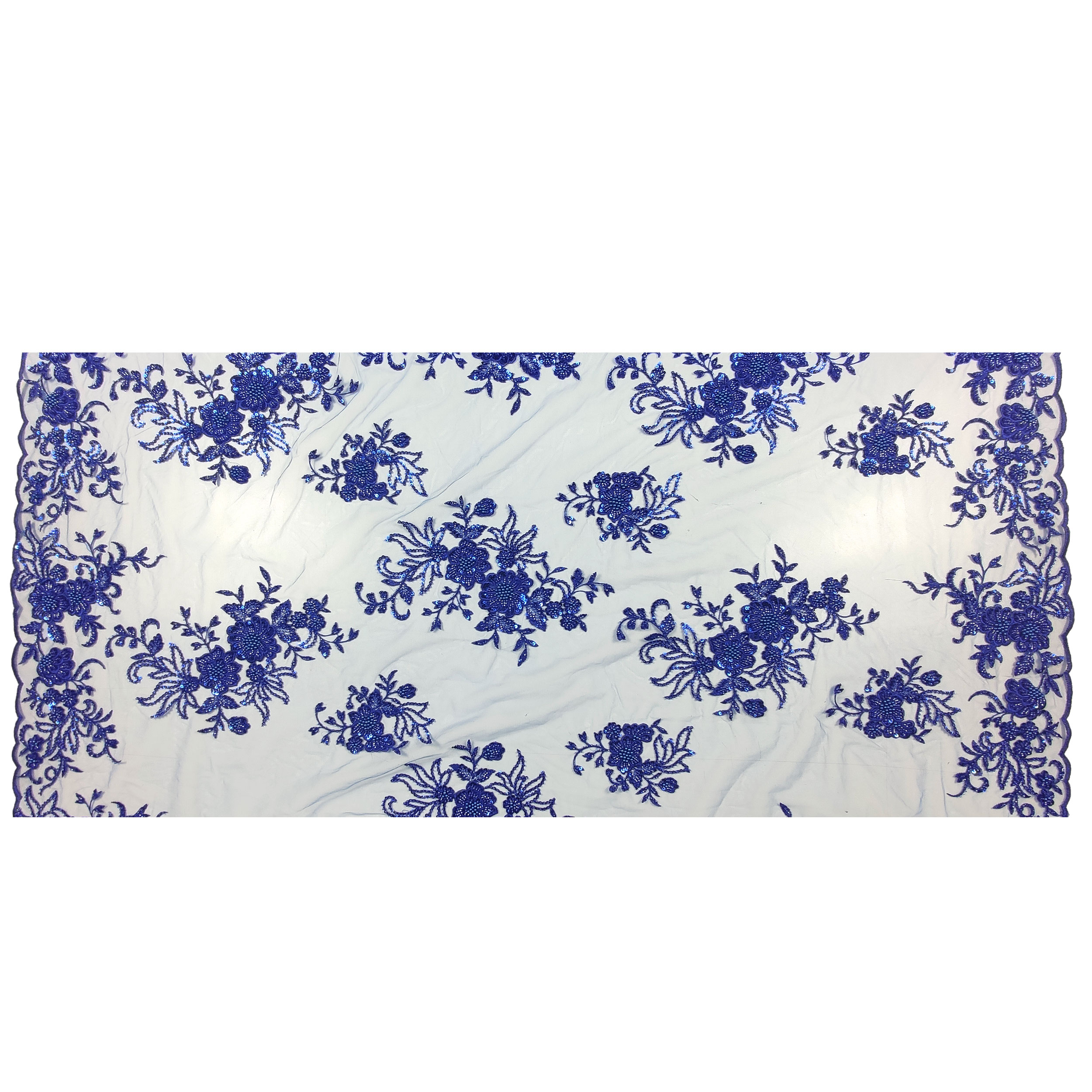 Pizzo Moda Con Perline Floreale Doppio Bordo Bluette - Foto 7