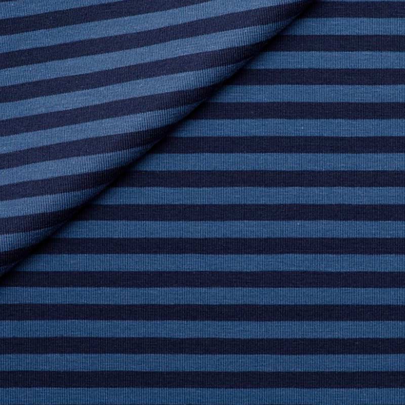 Tessuto fantasia righe blu in maglina