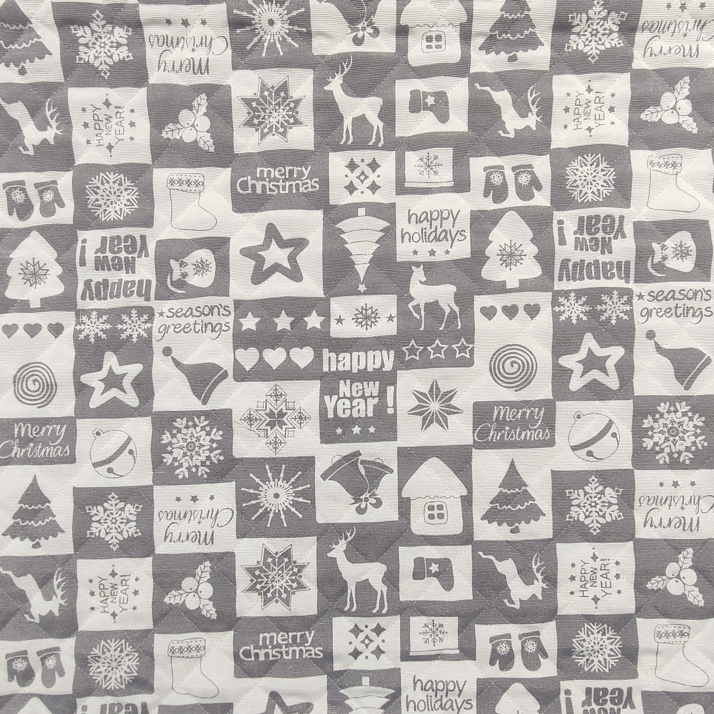 Tessuto Trapuntato Patchwork Natalizio Grigio