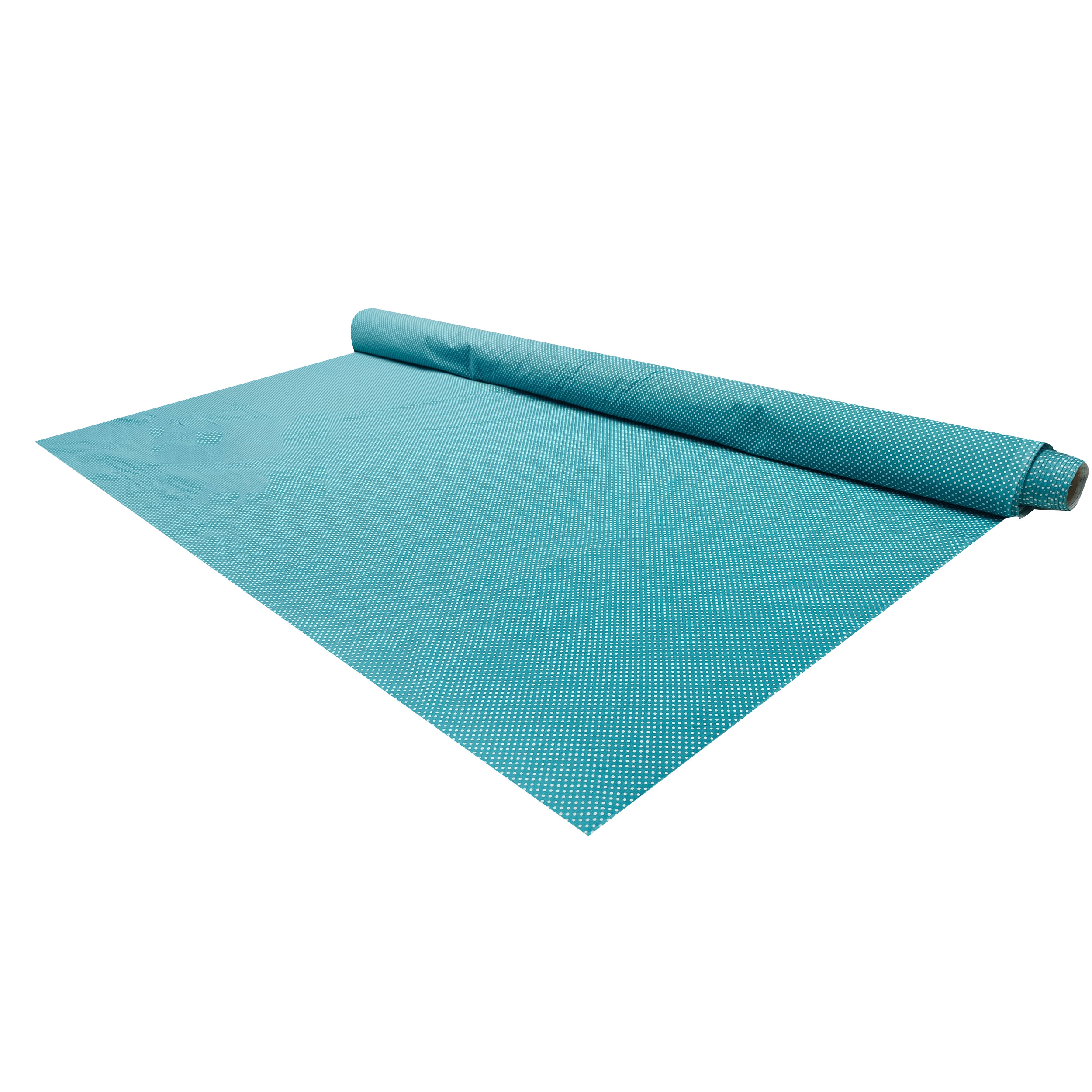 Tessuto Cotone Turchese Pois Bianchi