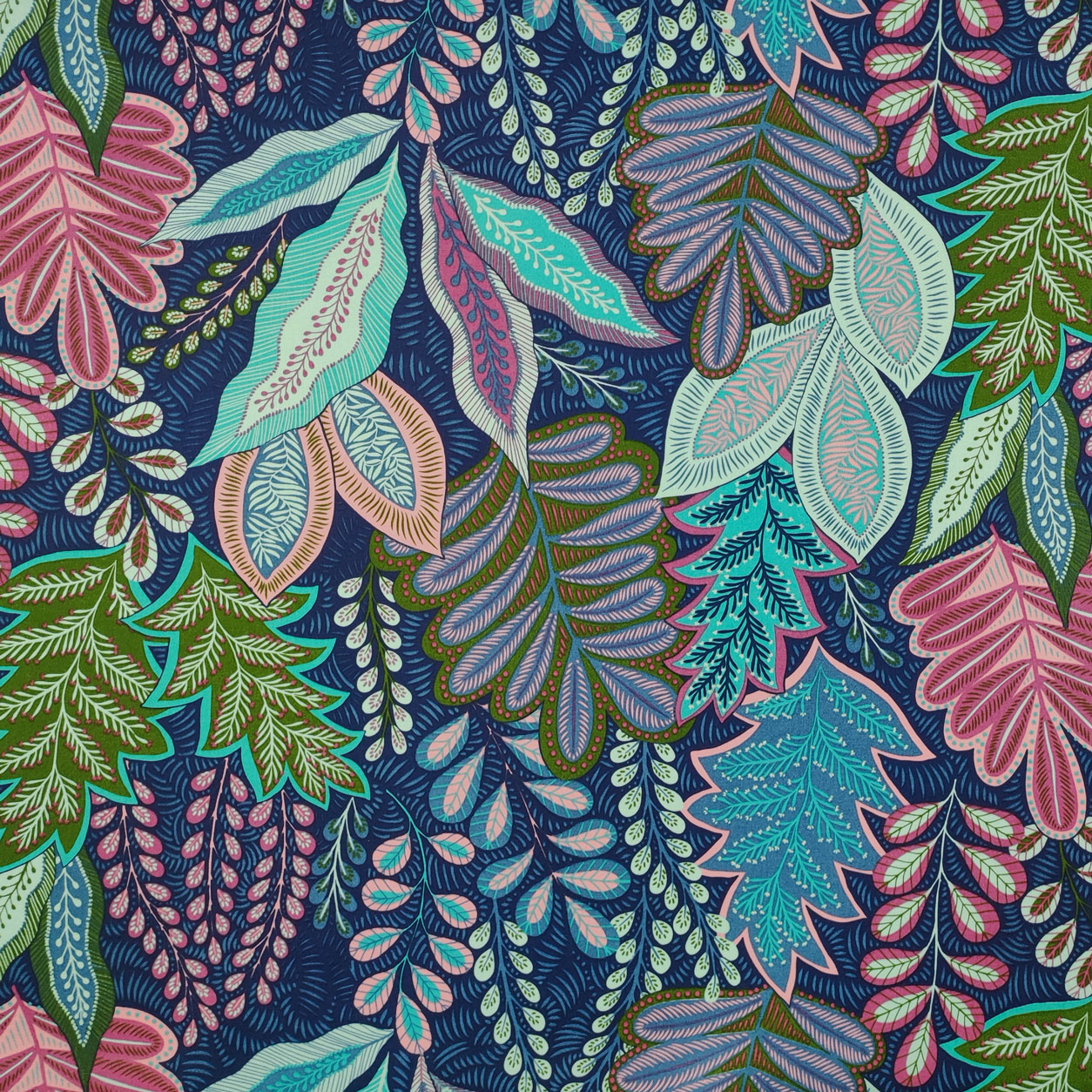 tessuto-panama-fantasia-foglie-colorate-sfondo-blu
