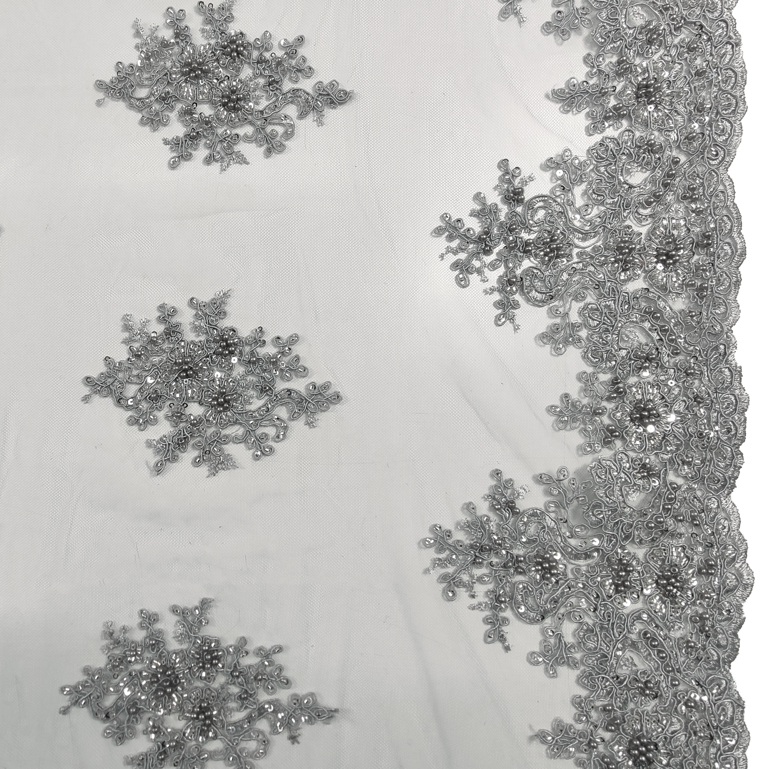 Tulle Ricamato Perline Lux Grigio