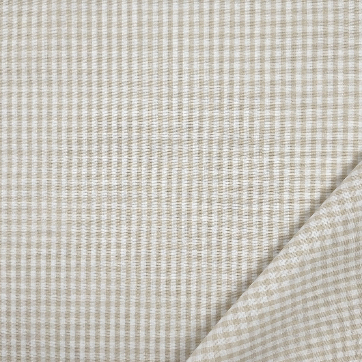 Cotone tessuto leggero quadretti medi tinto in filo beige