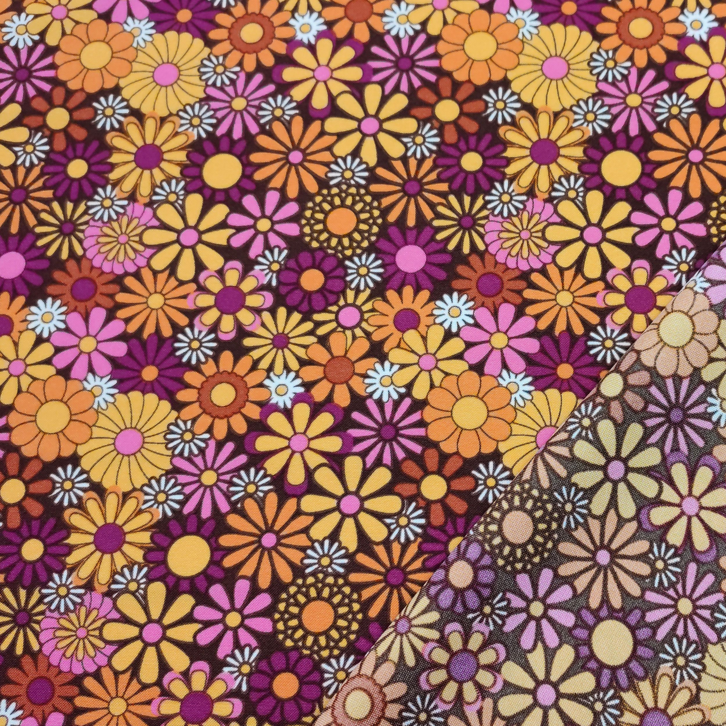 Tessuto Carnevale Fantasia Fiori Hippie Arancio