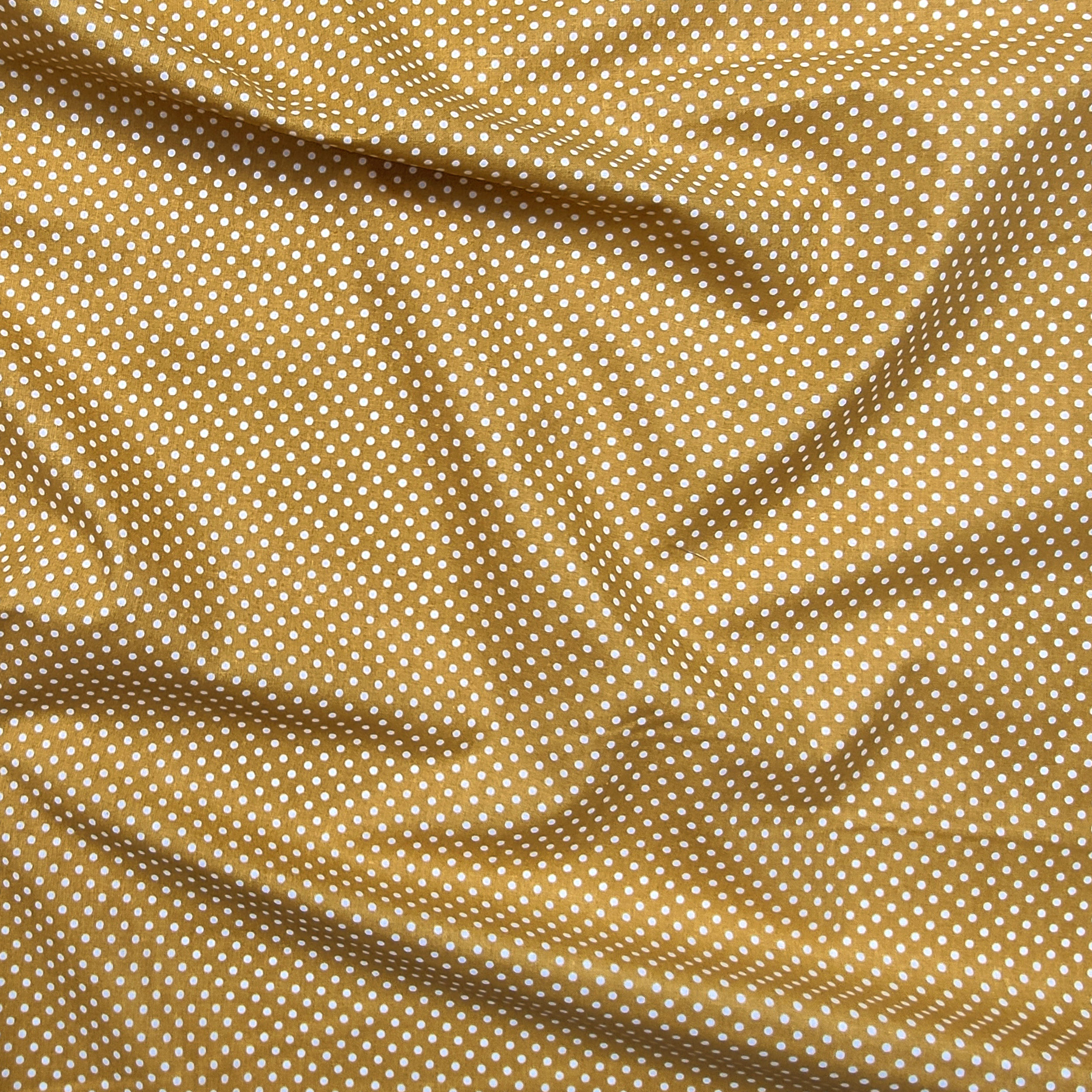 Tessuto Cotone Senape Pois Bianchi Image