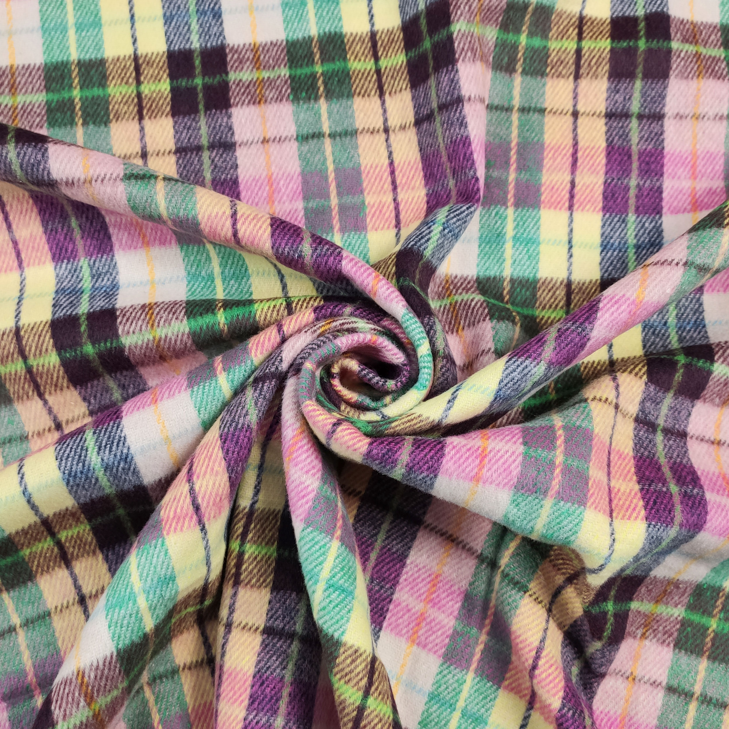 Scampolo Tartan in Misto Cotone Viola Rosa Giallo
