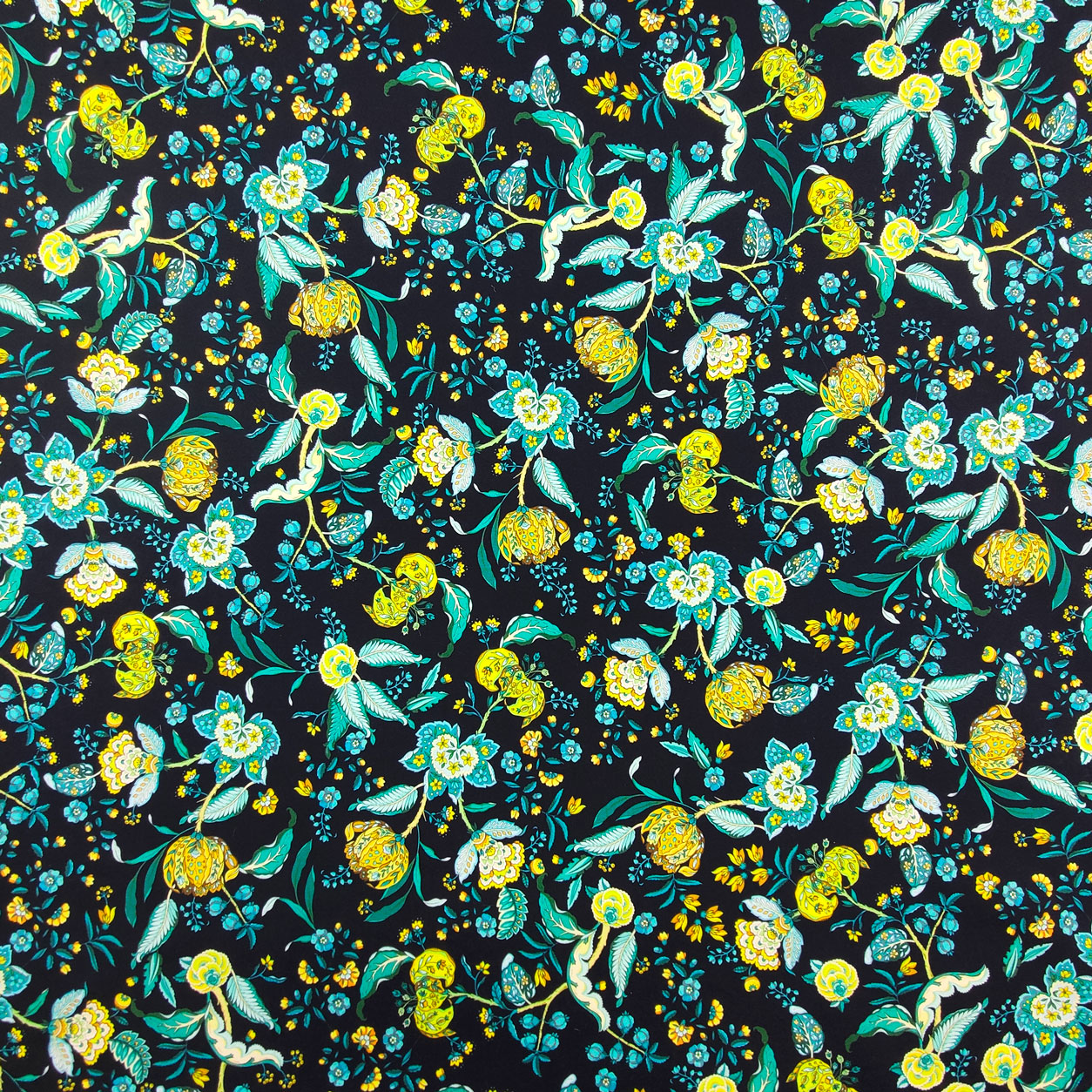 Rasatello di Cotone Fiori Gialli Sfondo Nero 