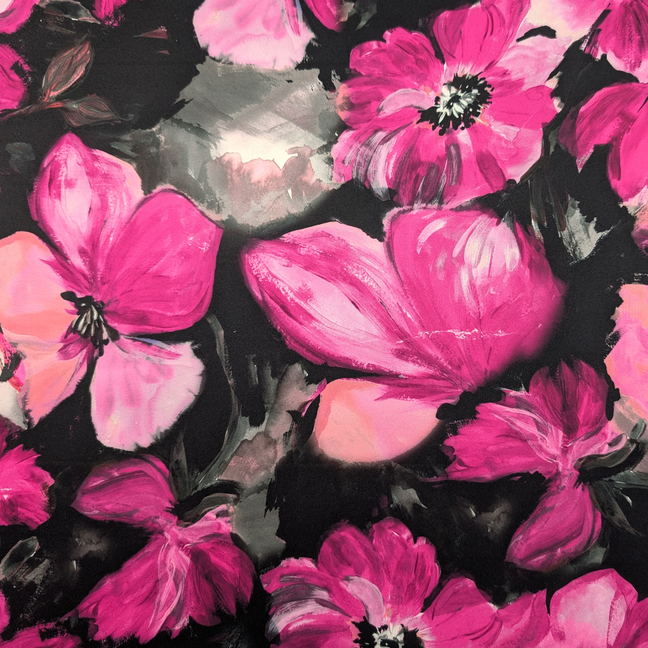 Raso Setato Alta Moda Floreale Acquerellato Fuxia Image