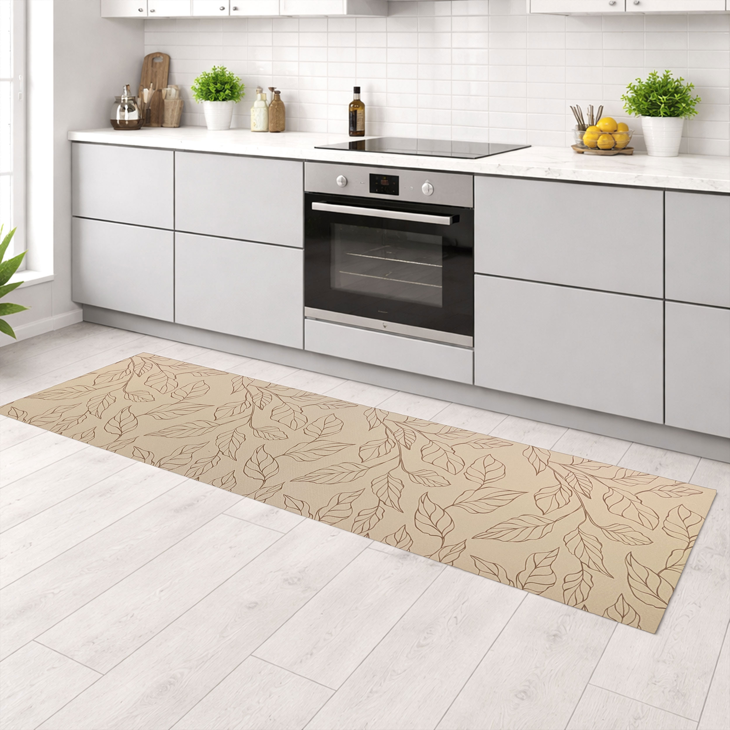 Passatoia da Cucina Foglie Sfondo Beige Image