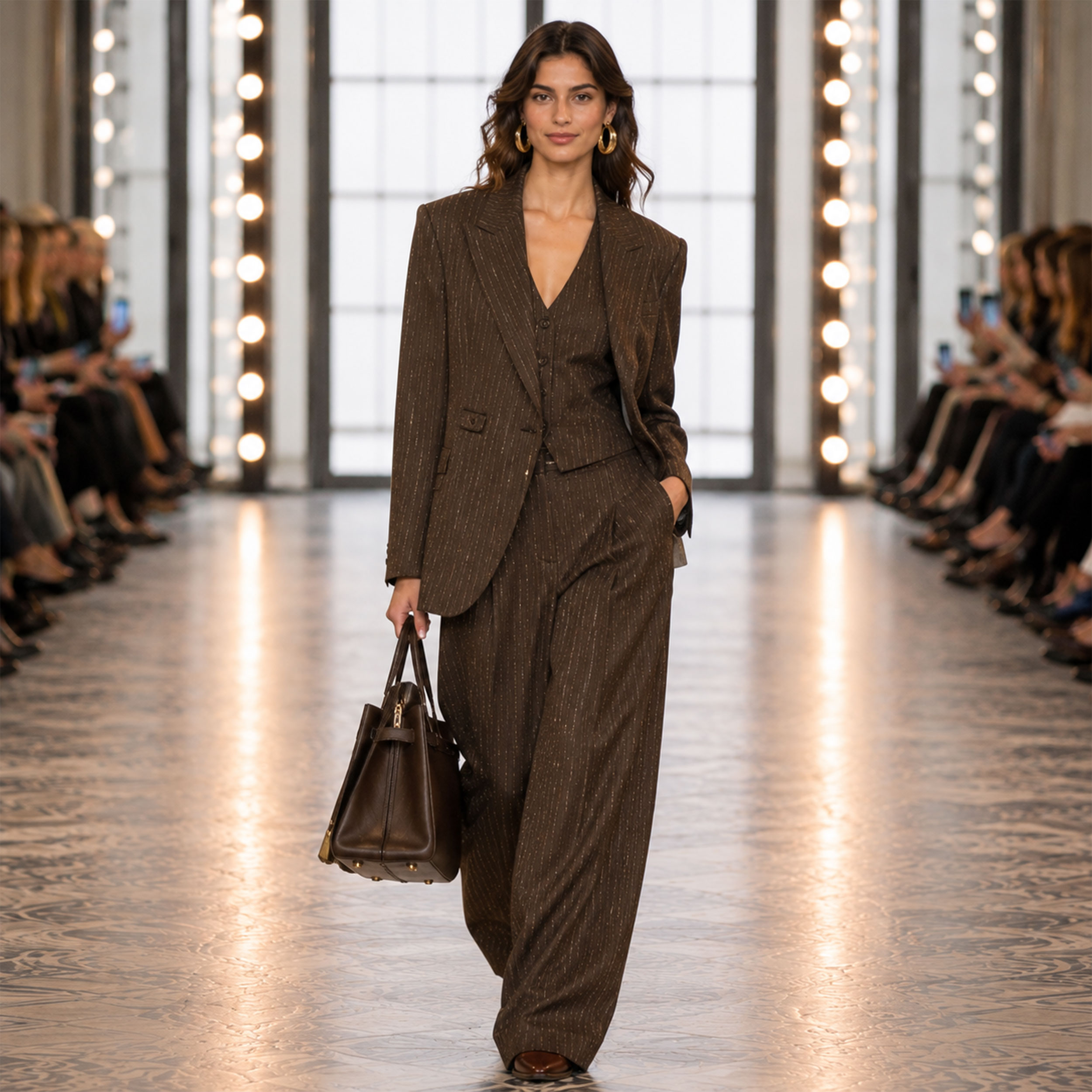 Tessuto Gessato Lurex Marrone Image