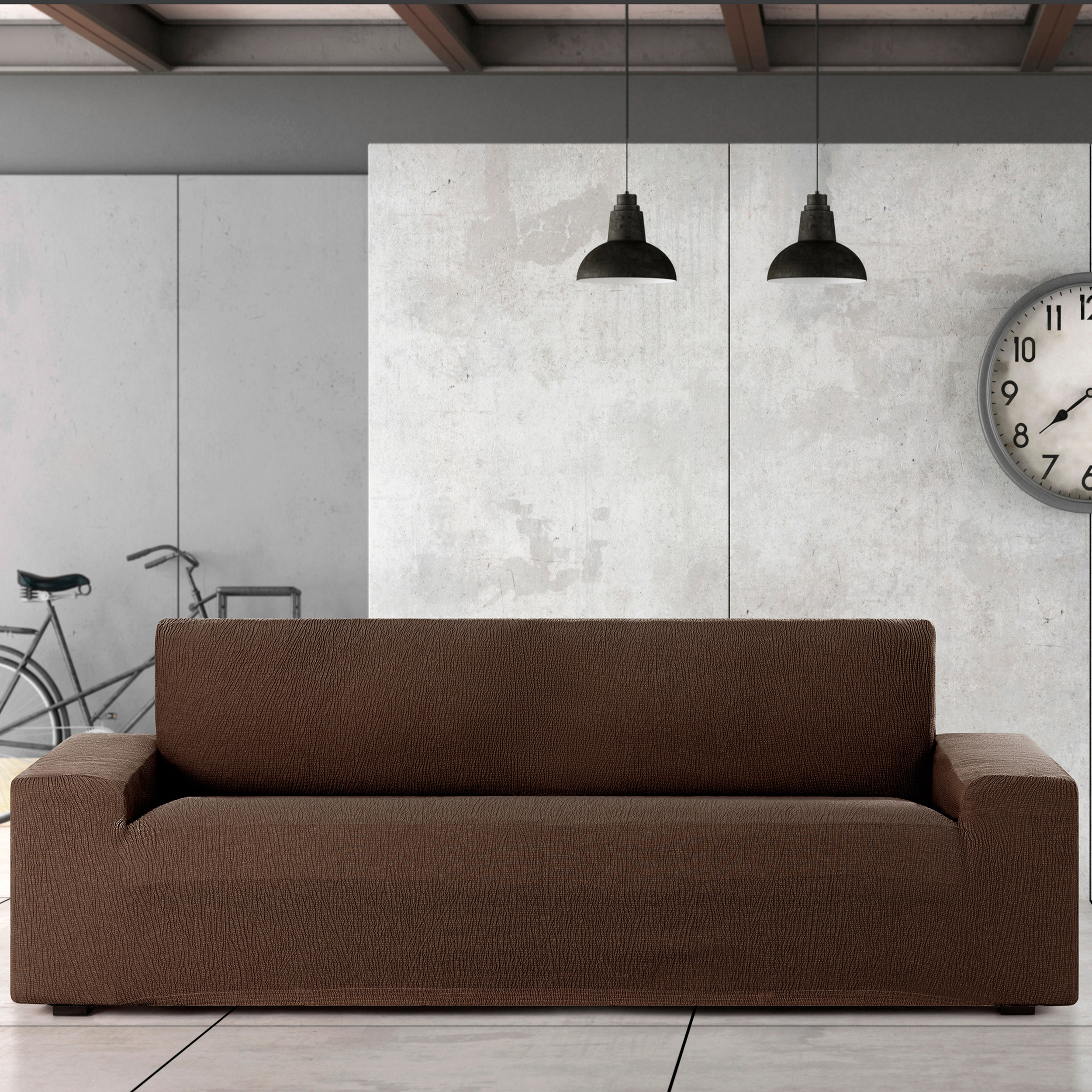 Copridivano Elastico Stropicciato Marrone 3 Piazze