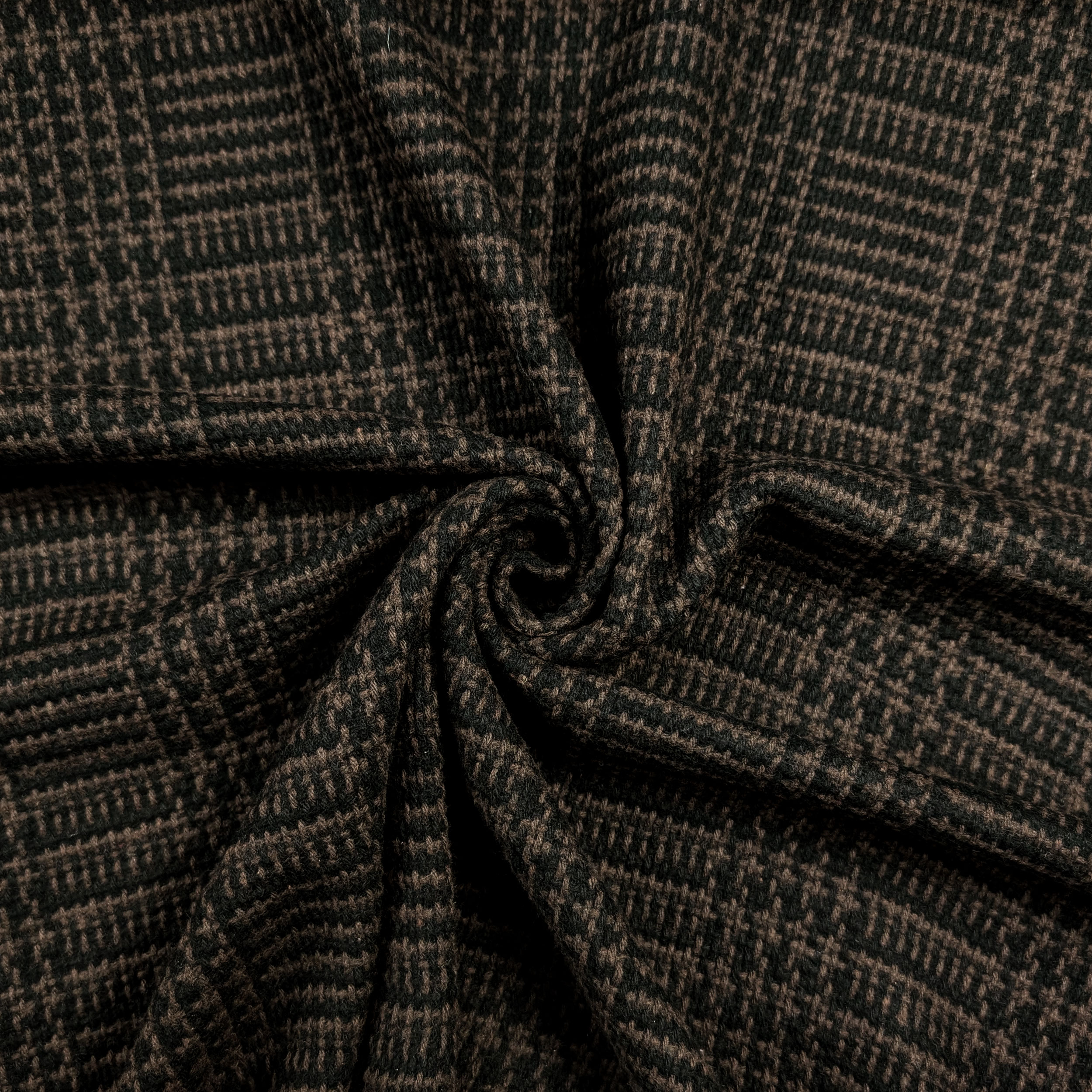 Tweed Puro Cotone Nero Intrecci Marroni Image
