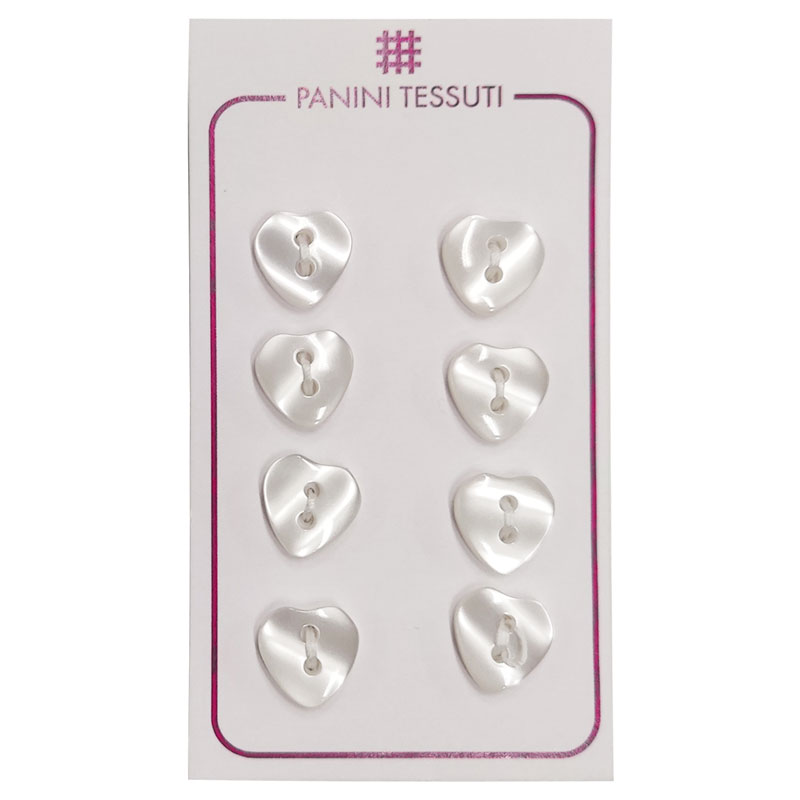Bottoni Cuore Colore Bianco 8 Pezzi - Lin 20
